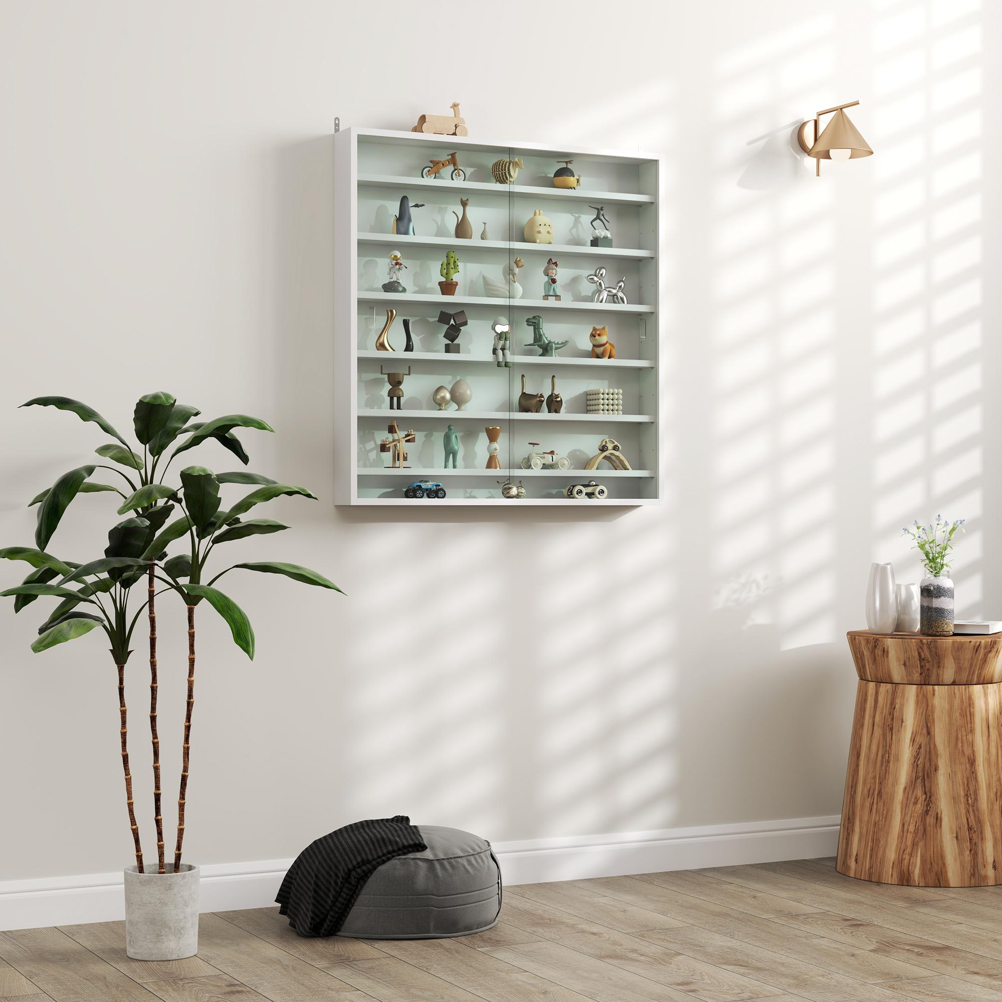 HOMCOM Six Shelf Display Cabinet, with Glass Doors White 2