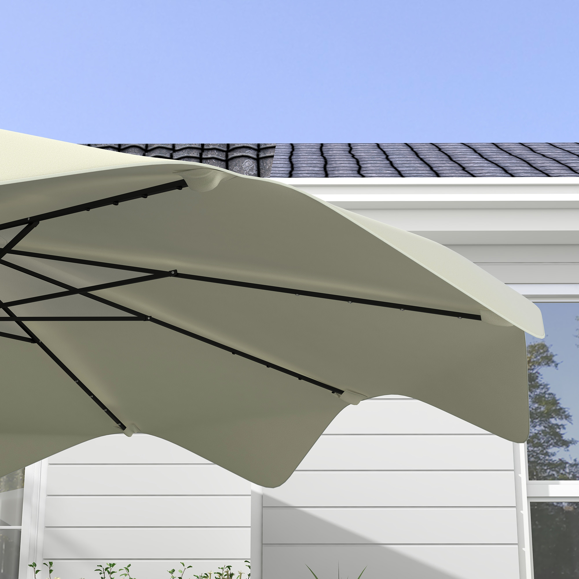 Outsunny Solar Patio Umbrella with LED and Tilt, Outdoor Market Table Umbrella Parasol with Crank, 3 x 3 (m), Cream White 9