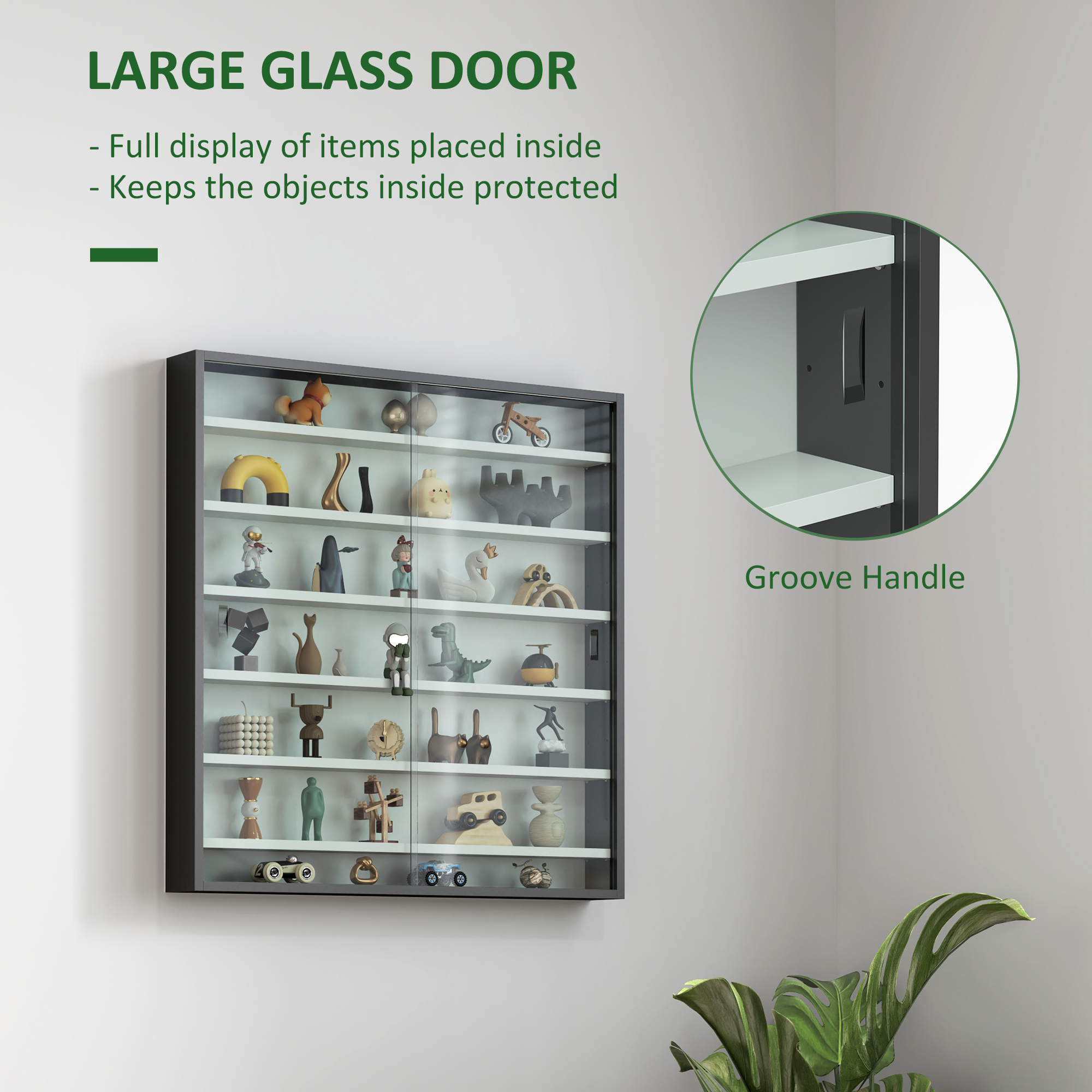 HOMCOM Six Shelf Display Cabinet, with Glass Doors Black and White 5
