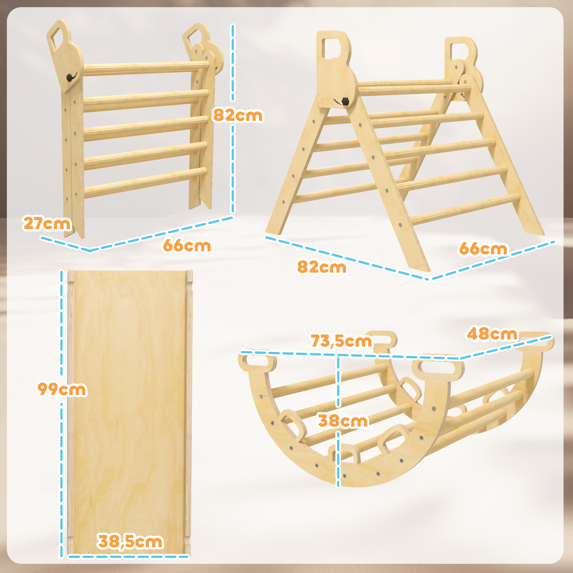 DREAMADE Arche à Bascule 2-en-1 En Bois Pour Enfants 1 Ans, Triangle D'Escalade Avec Coussin Confortable Pour Tout-Petits, Arche De Jeu D'Équilibre, Utilisable Intérieur (Gris