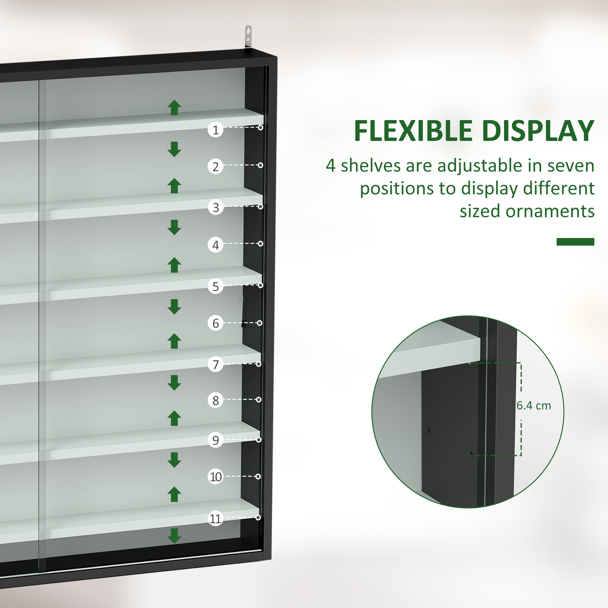 HOMCOM Six Shelf Display Cabinet, with Glass Doors Black and White 4