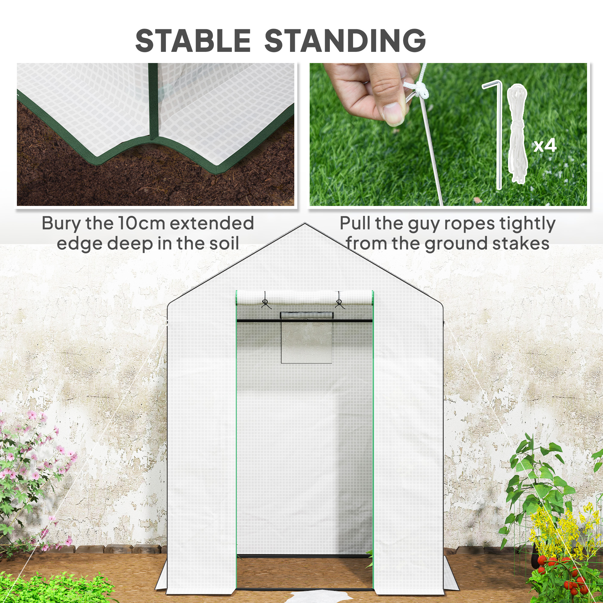 Outsunny 143 x 74cm Walk-In Greenhouse, with Shelves White 7