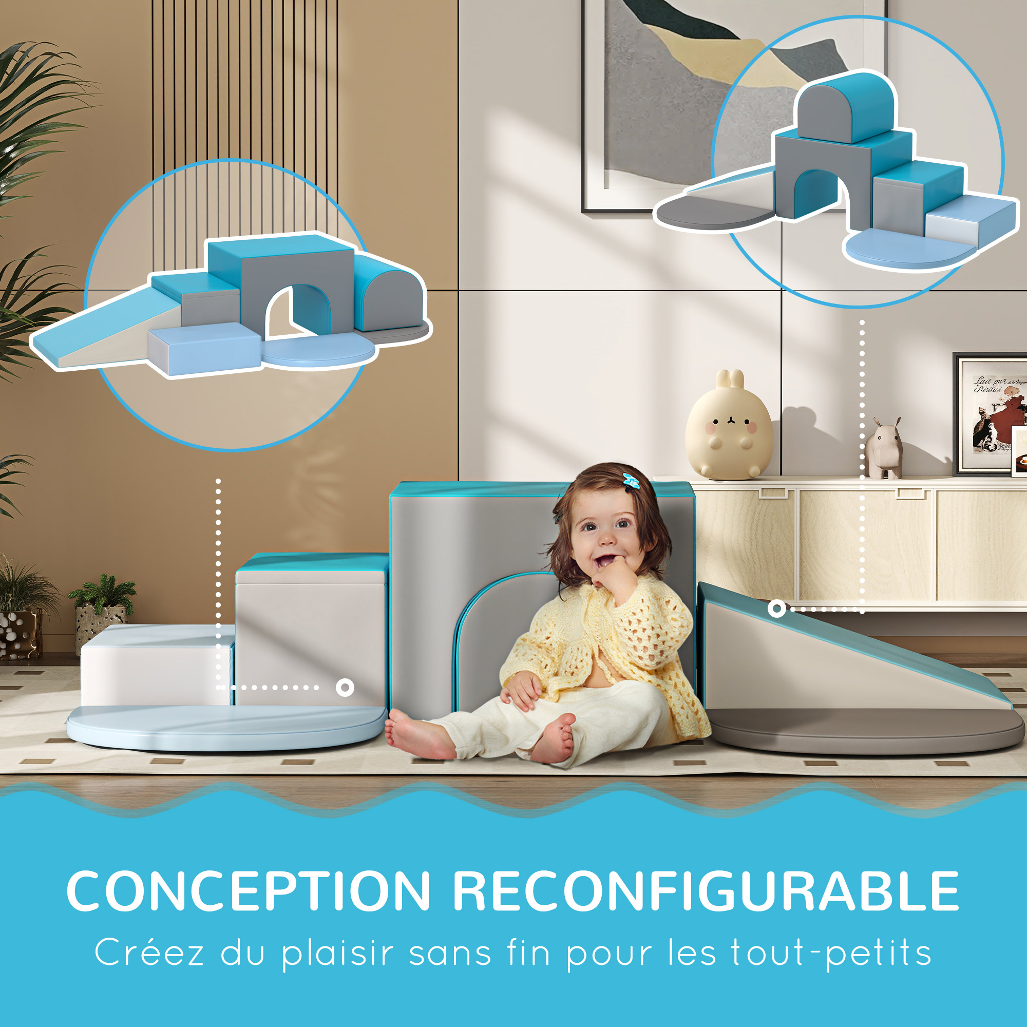 HOMCOM Module Motricité Bébé 6PCS Parcours Motricité Bébé En Mousse EPE Pour Enfants D Age Prescolaire Multicolore~1vtueek39r000