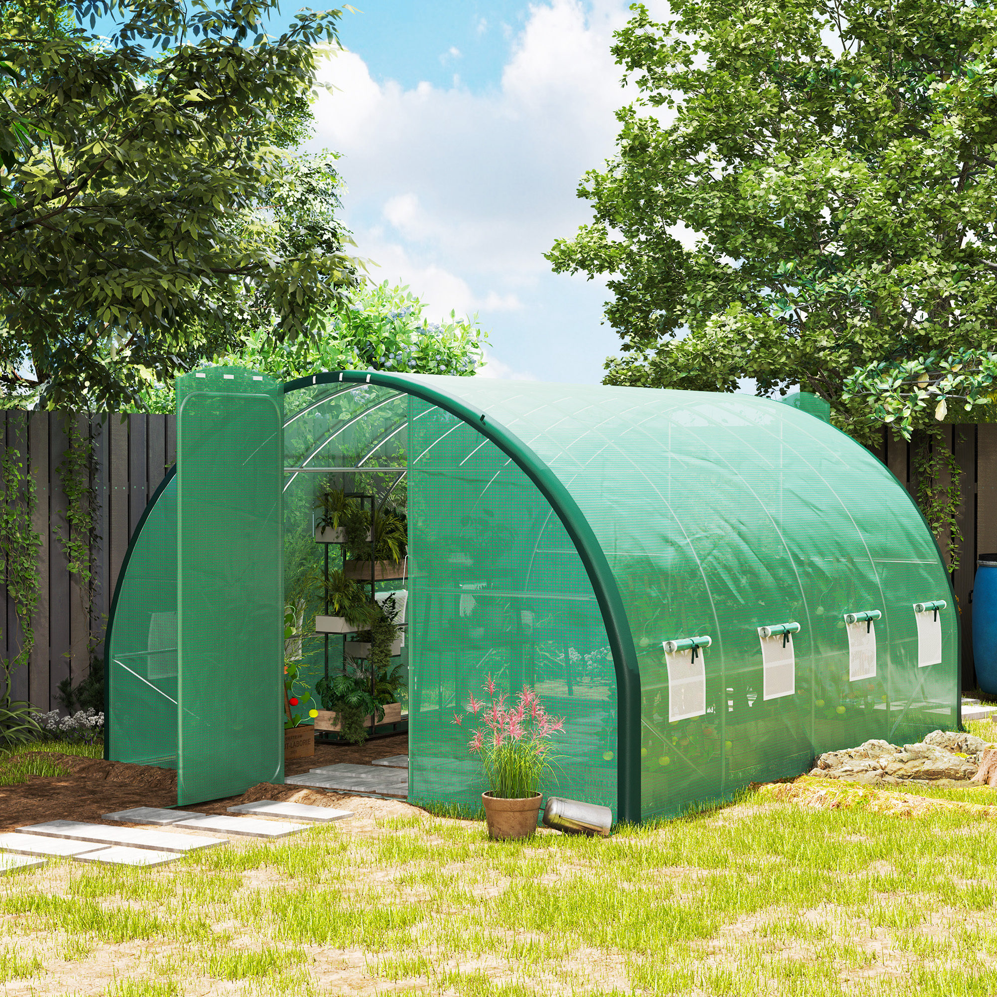 Outsunny 4 x 3(m) Polytunnel Greenhouse, with Windows and Doors Green 2