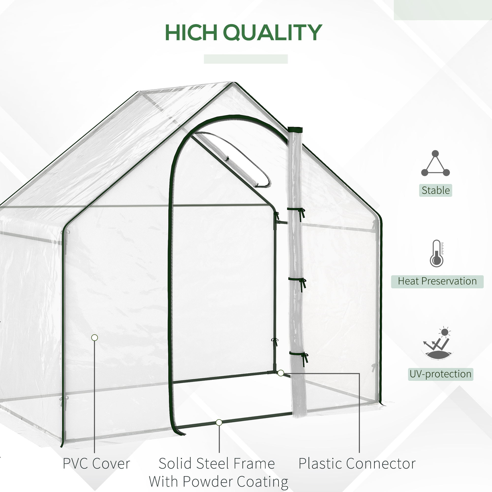 Outsunny Walk In Tomato Greenhouse Garden Outdoor Mini Greenhouse Flower Planter Steel Frame with Zipped Door & Window, PVC Cover, 180 x 100 x 168CM, Clear 5