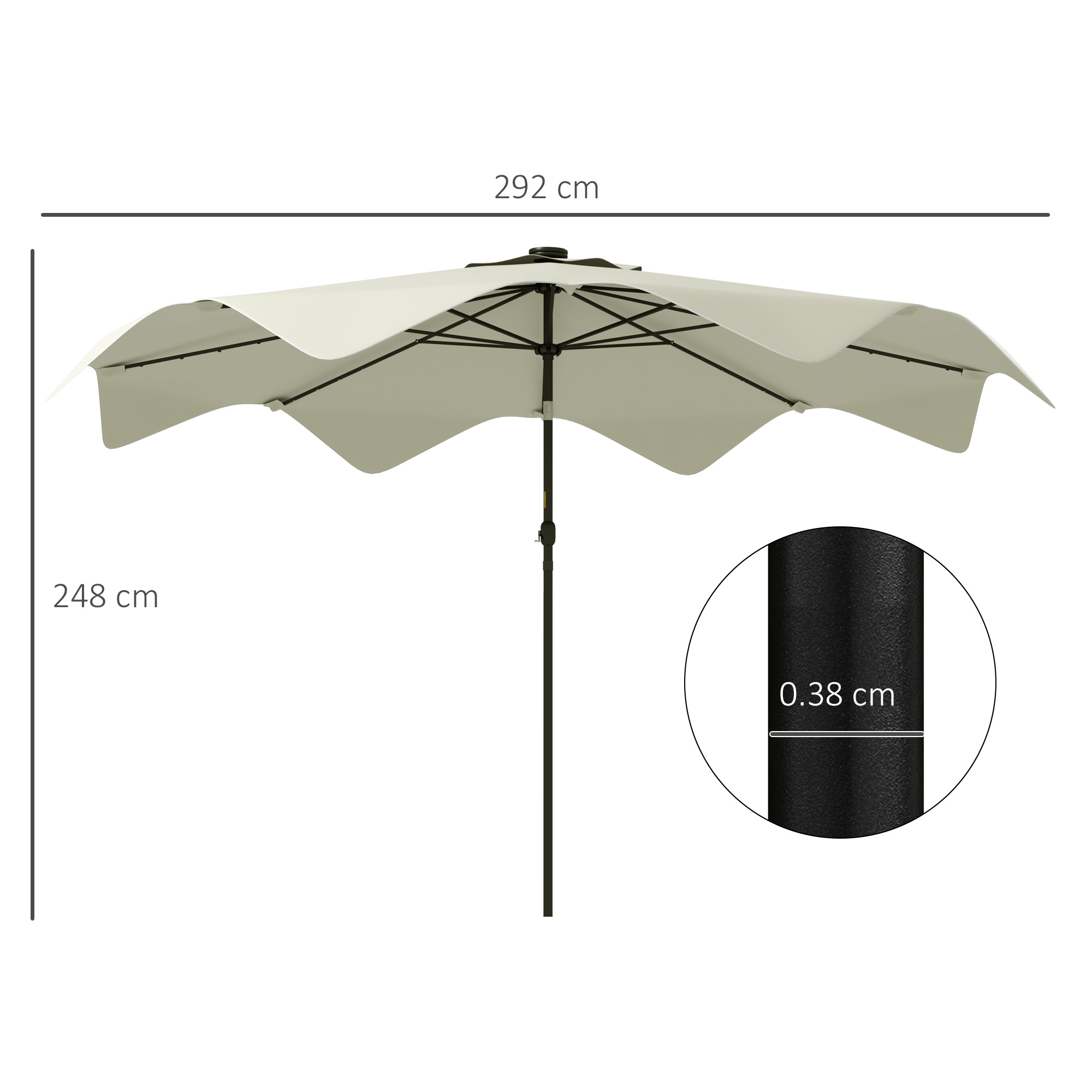 Outsunny Solar Patio Umbrella with LED and Tilt, Outdoor Market Table Umbrella Parasol with Crank, 3 x 3 (m), Cream White 3