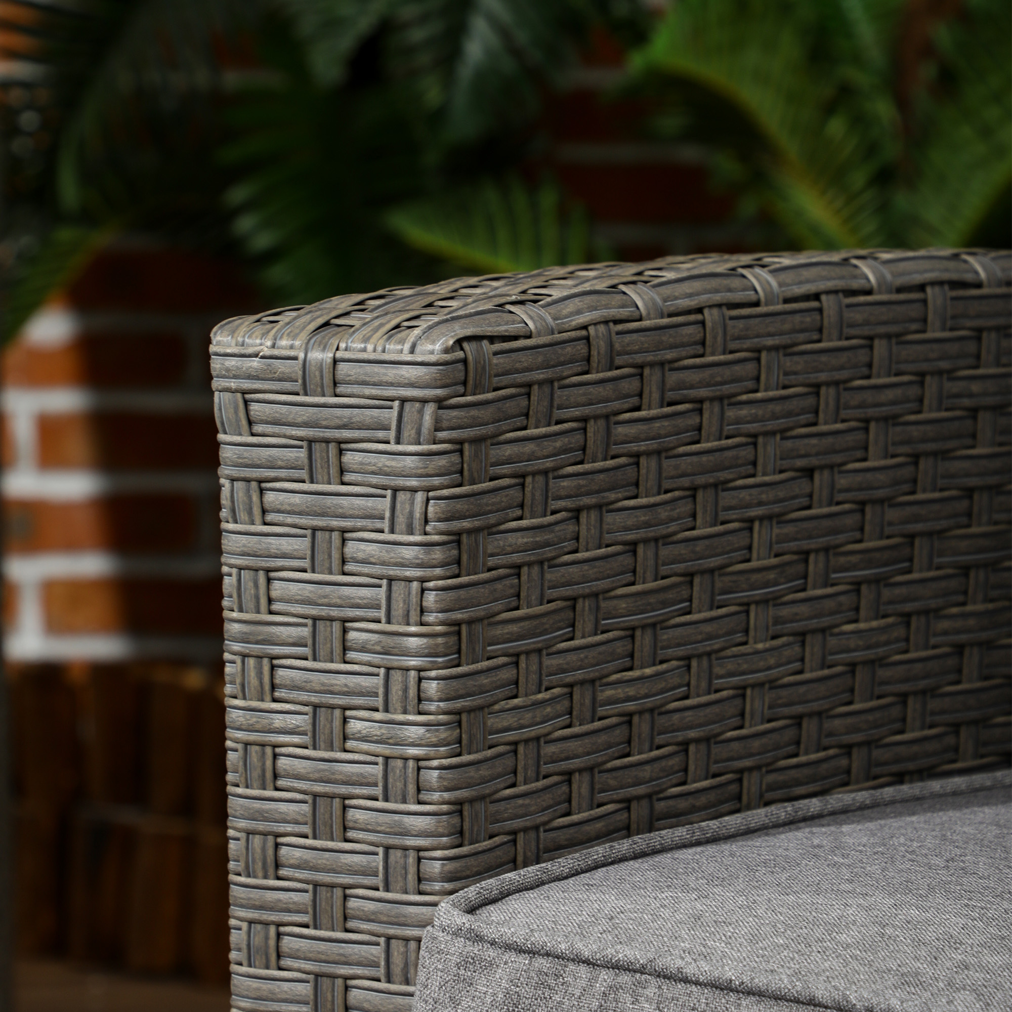 Outsunny 4 Piece Rattan Garden Furniture Set Outdoor Sofa Sectional Set with Glass Top Table for Poolside, Grey 7