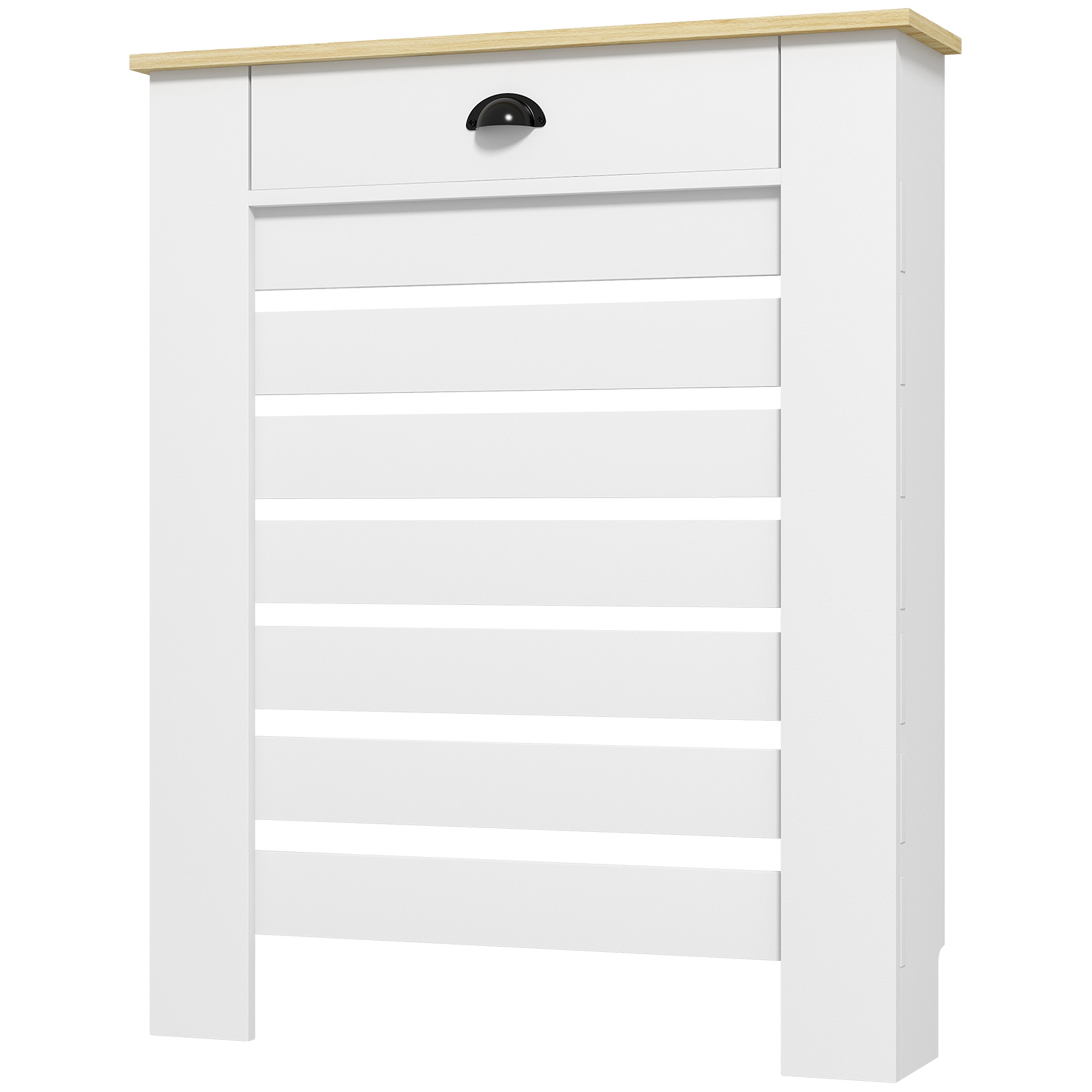 HOMCOM Couvercle de radiateur cache radiateur grille à lattes horizontales avec 2 tiroirs en bois 78l x 19P x 95,5H cm blanc