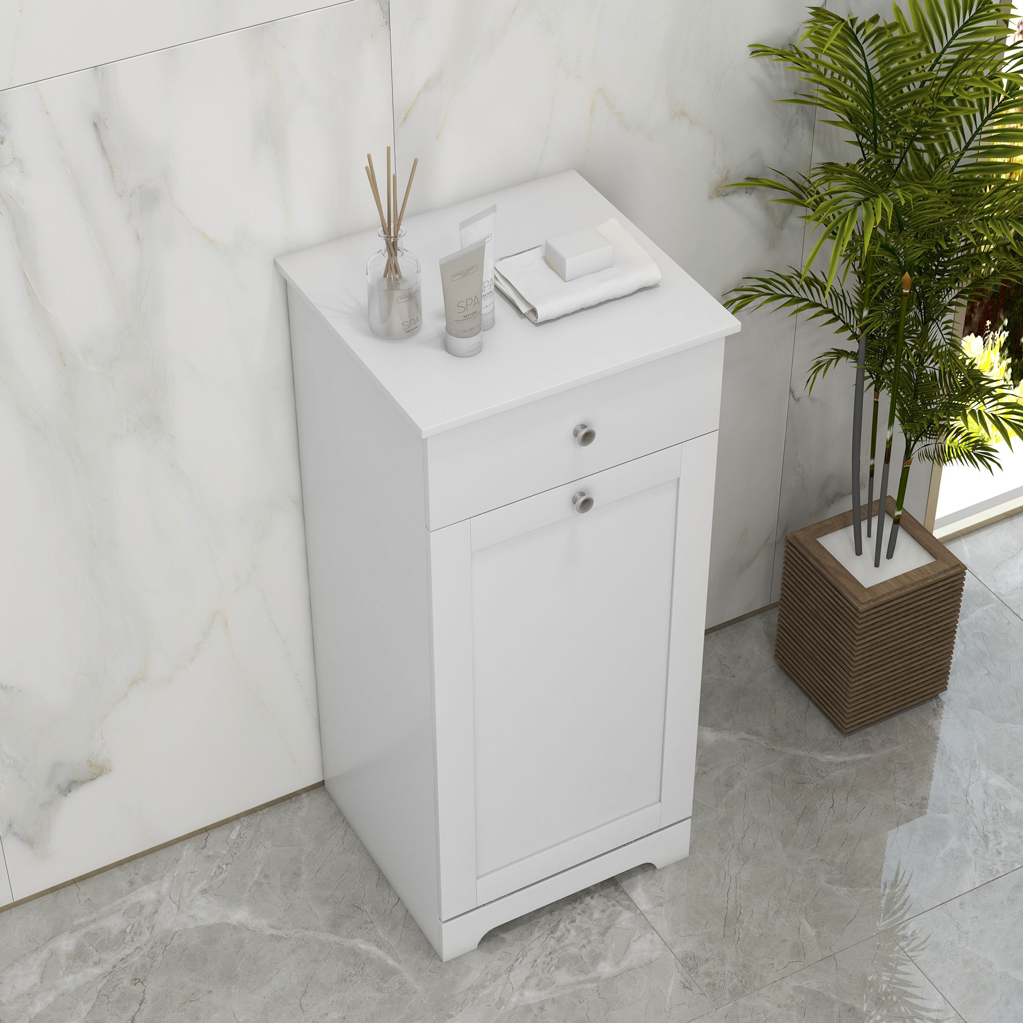HOMCOM Single Hamper Laundry Storage Cabinet White 8