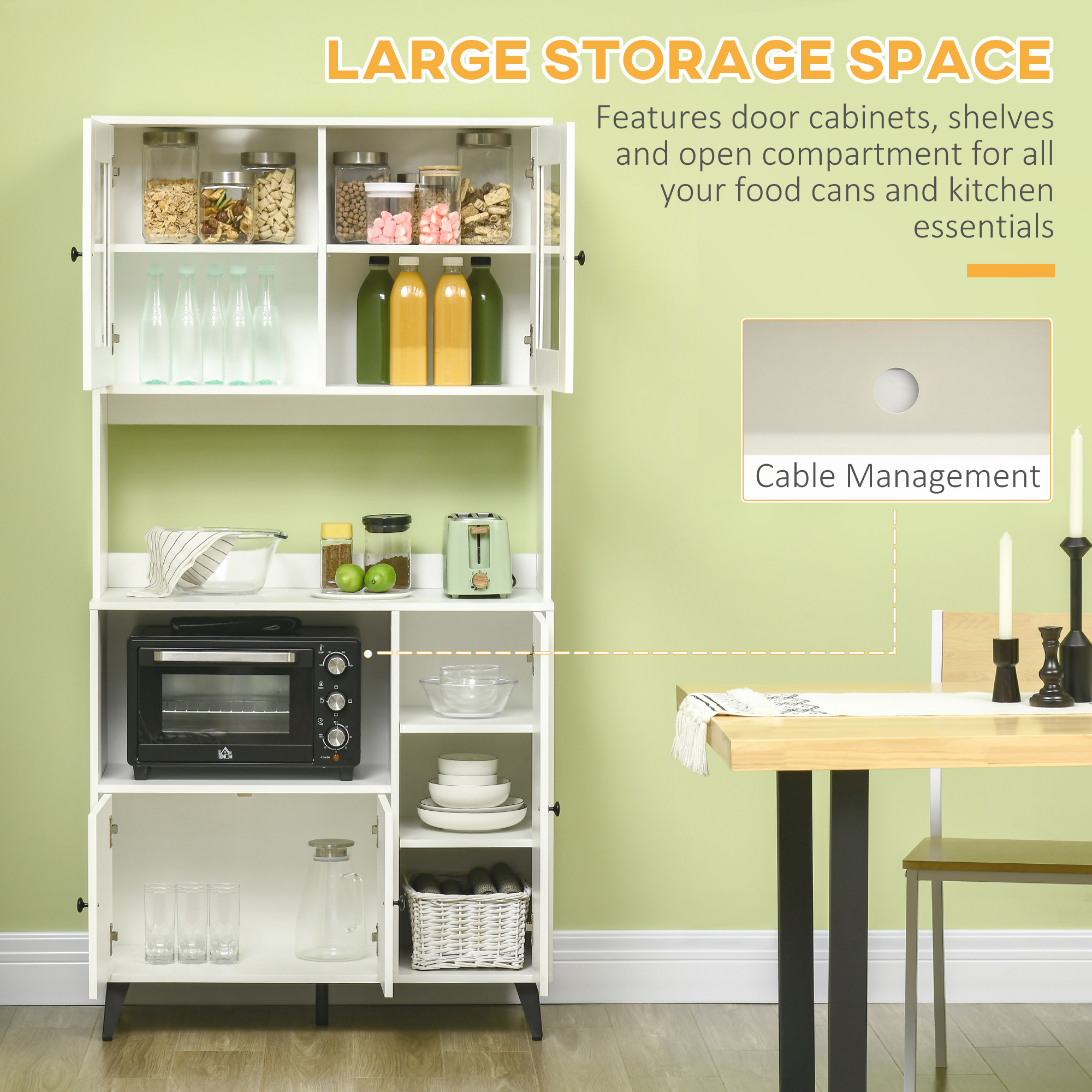 HOMCOM Freestanding Kitchen Cupboard, Modern Kitchen Storage Cabinet with Doors and Adjustable Shelves, 180cm, White 4