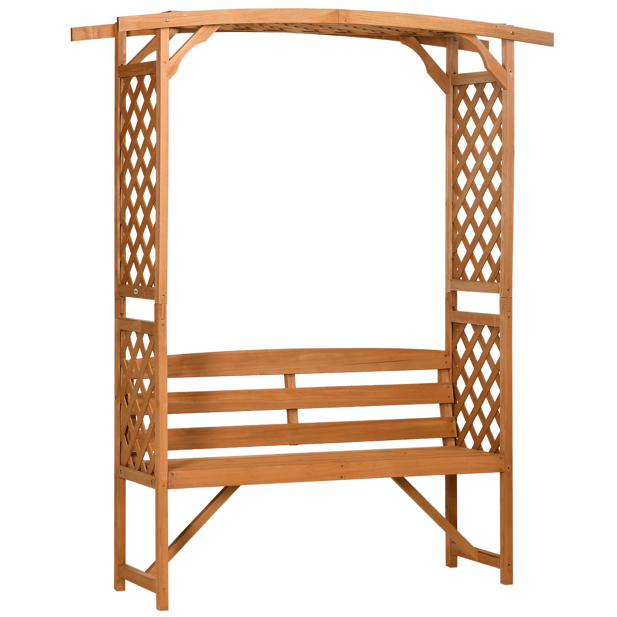 Outsunny Panchina da Giardino in Legno di Abete con Arco Decorativo per Piante e Vasi, 160x50x198 cm, Marrone Aosom