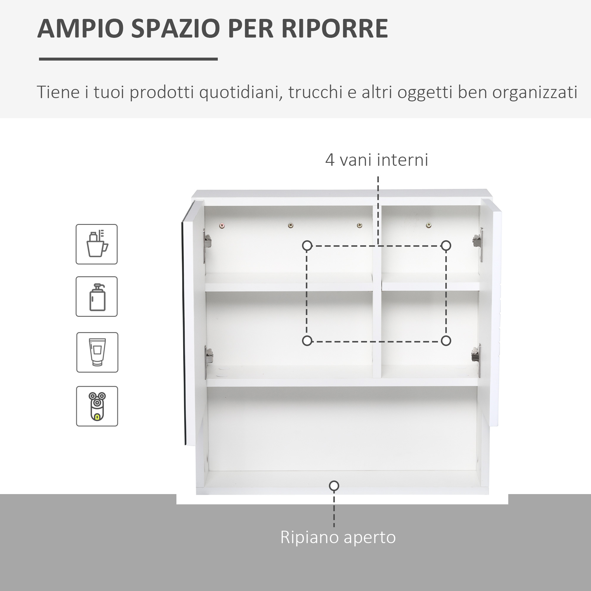 Keonjinn Armadietto Per Medicinali Con Specchio 50x66 Cm - Bianco, Leggero In Alluminio - Ripiani Regolabili E Chiusura Rallentata