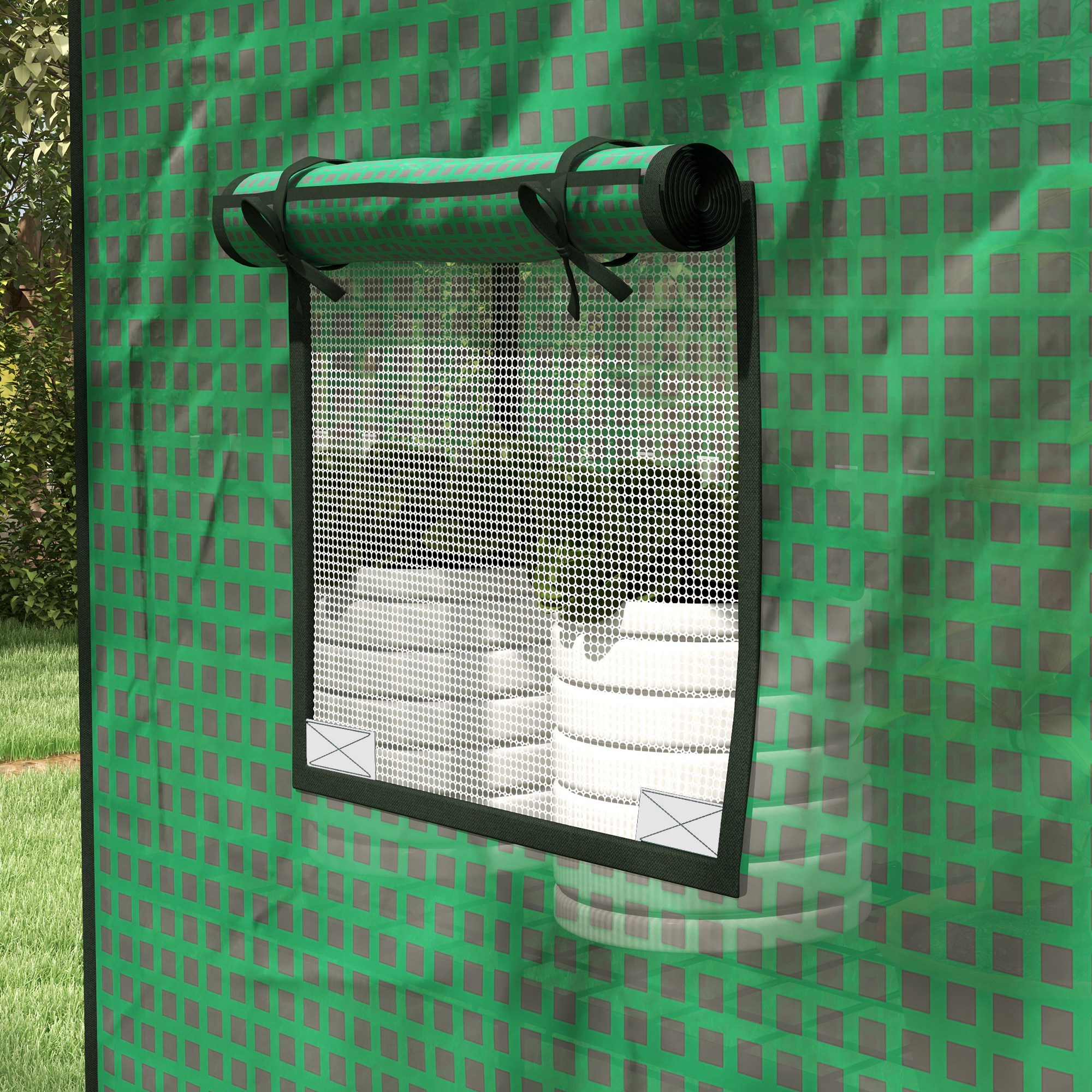 Outsunny Greenhouse Cover Replacement Walk-in PE Hot House Cover with Roll-up Door and Windows, 140 x 73 x 190cm, Green 8