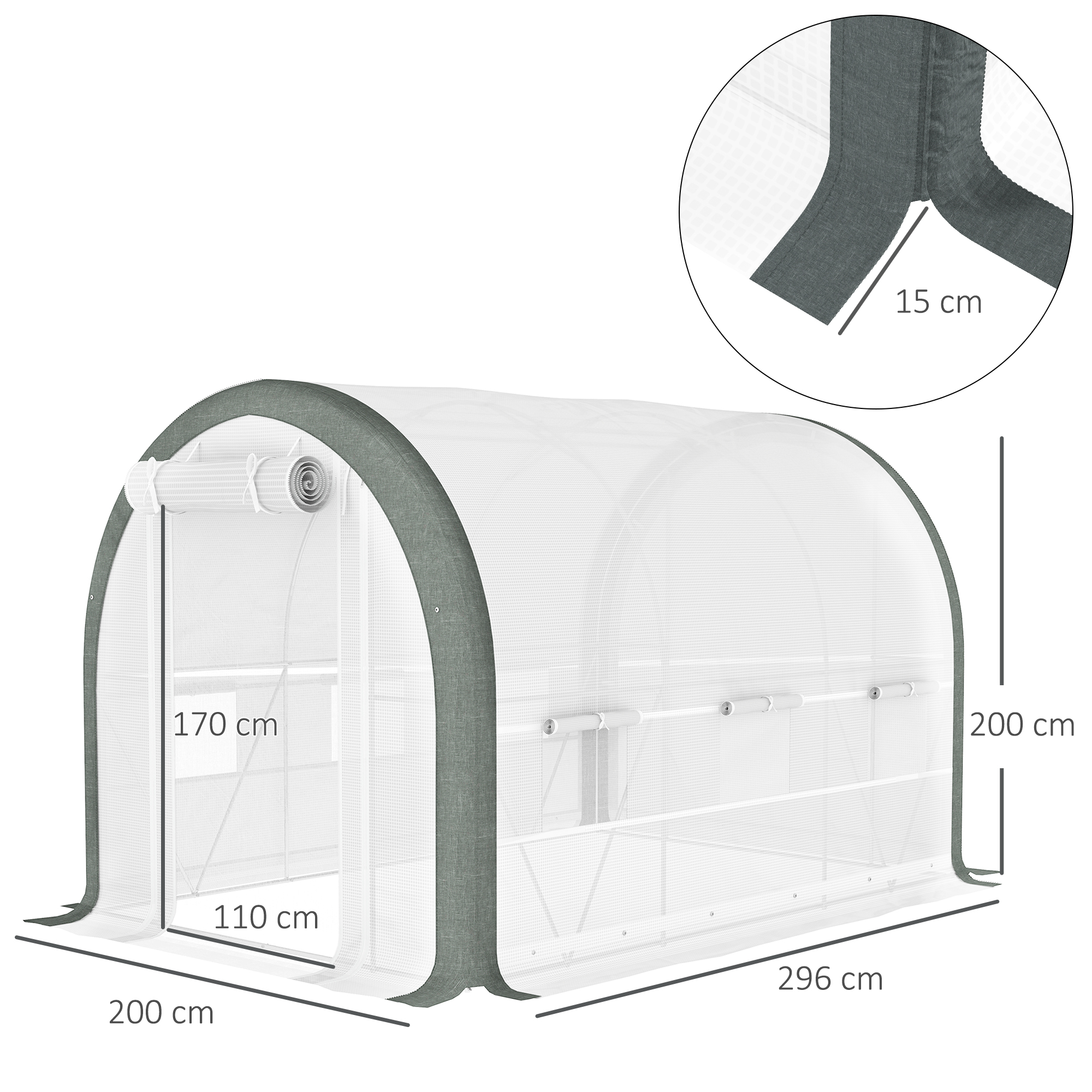 Outsunny 3 x 2(m) Walk-In Tunnel Greenhouse, with Accessories White 3