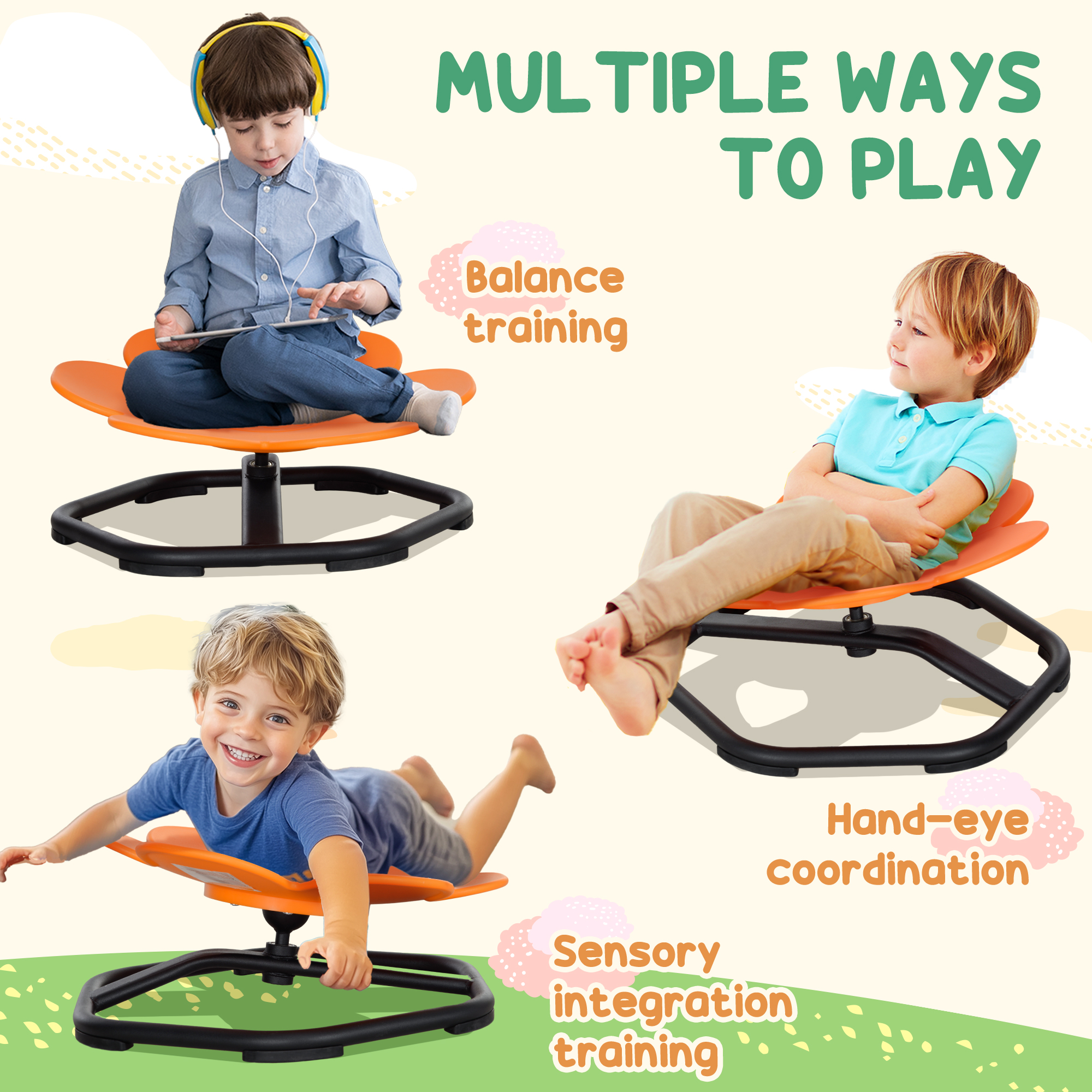 AIYAPLAY Sensory Spinning Chair for Kids, for Coordination, Balance, Orange 6