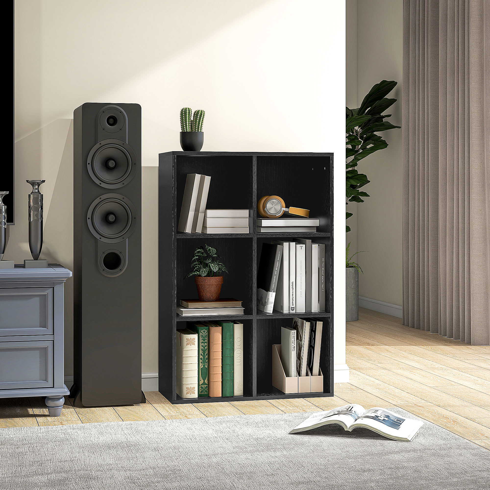 HOMCOM Six-Cube Bookcase Black Wood Effect 2
