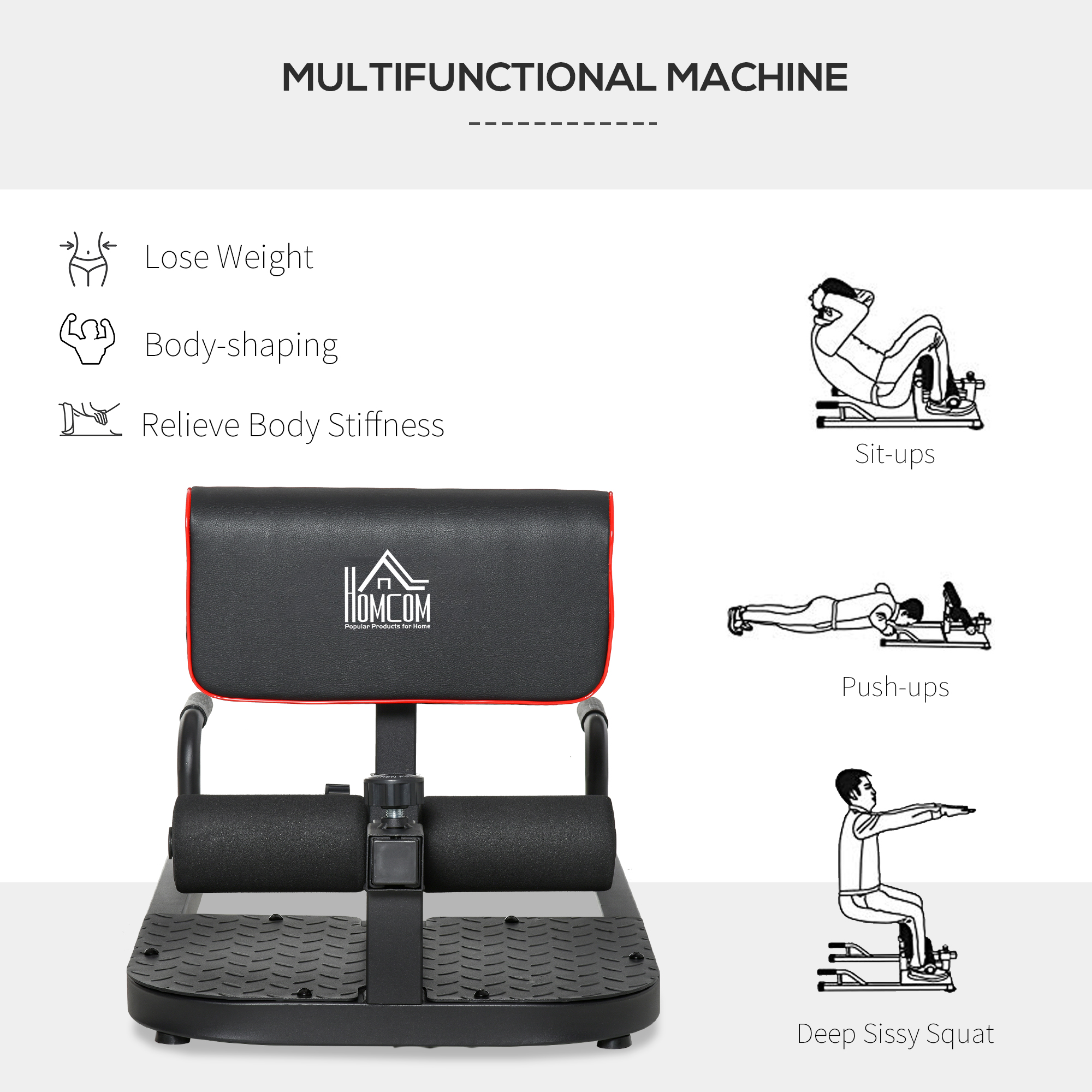 HOMCOM Squat Machine with Push Up Stand, Padded Hip Thrust Bench with Adjustable Cushion for Home Gym Work Out, Black 7