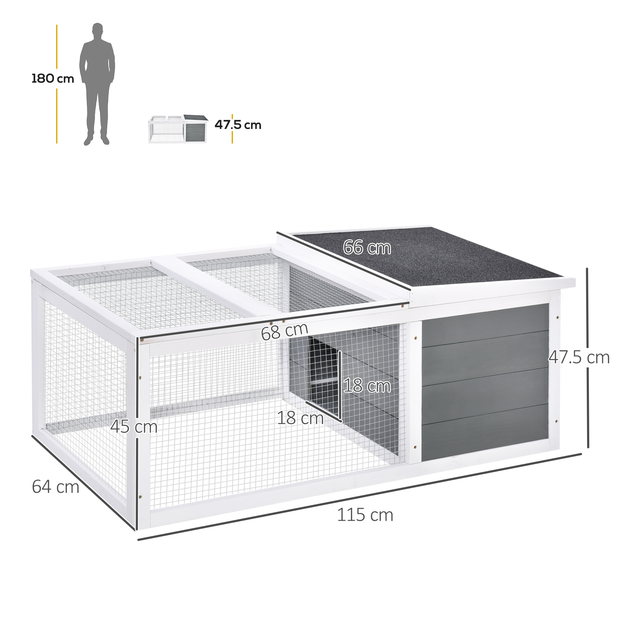 PawHut Rabbit Hutch Guinea Pig Hutch Wooden Small Animal Cage Rabbit Run Duck House with Openable Roof for Indoor Outdoor 115 x 66 x 47.5 cm 3