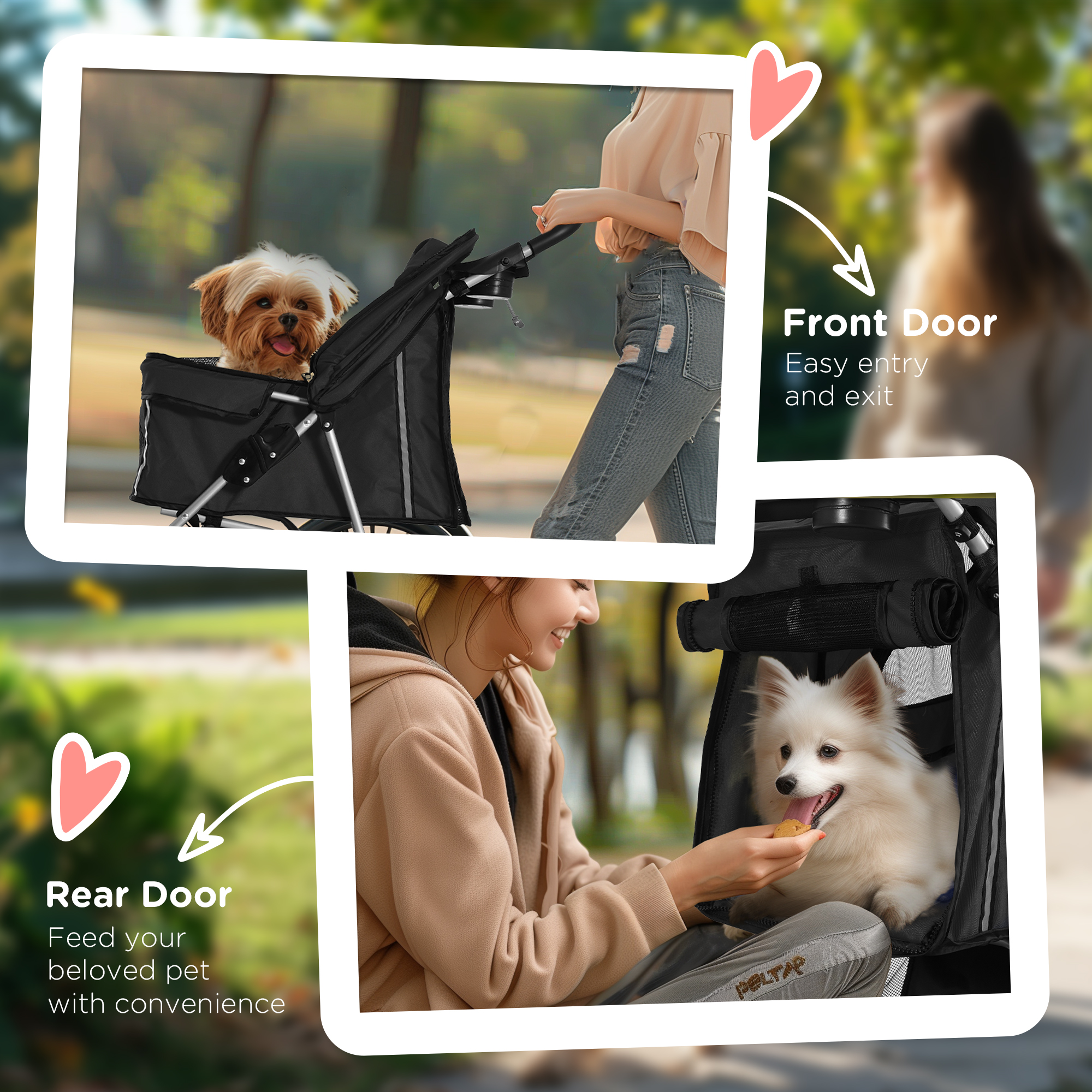PawHut Pet Stroller for Small Miniature Dogs Cats Foldable Travel Carriage with Wheels Zipper Entry Cup Holder Storage Basket Black 7