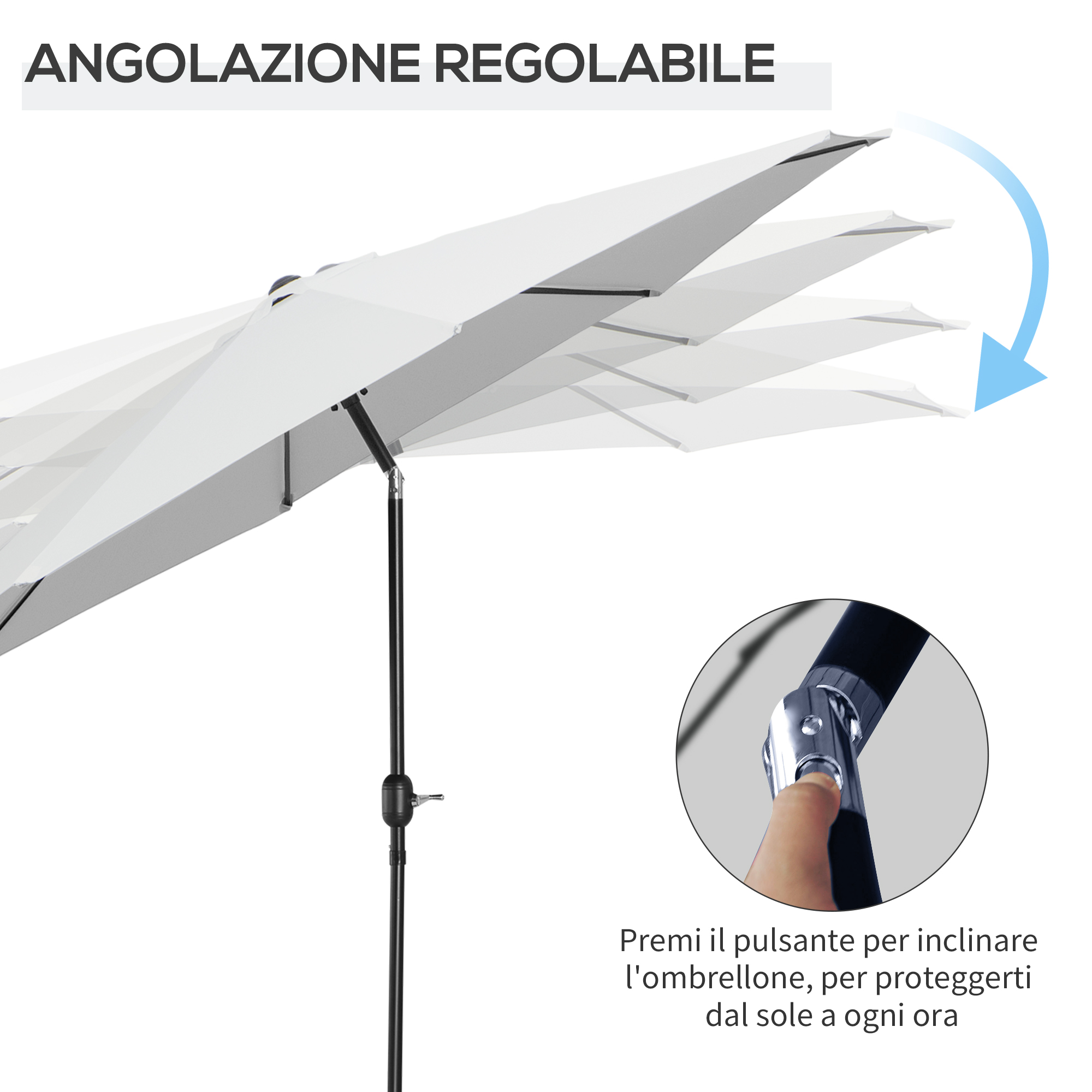 Ombrellone Da Giardino Inclinabile Outsunny 3x2,5m | Manovella, Palo Smontabile, Metallo E Poliestere Grigio Chiaro