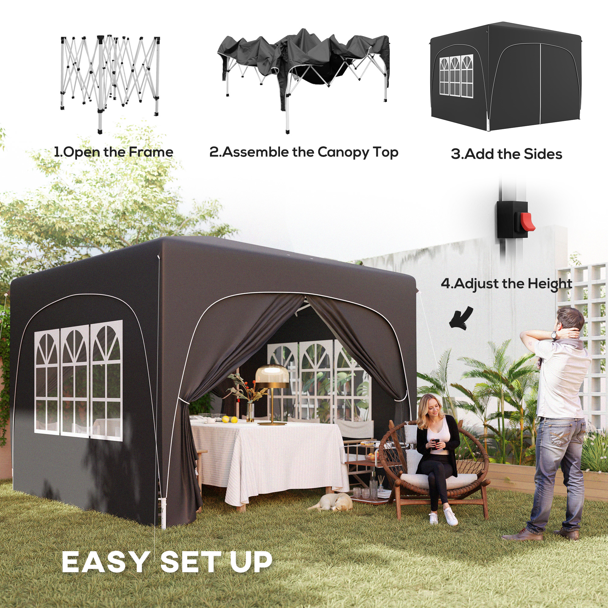 Outsunny 3 x 3m Pop-Up Gazebo Shelter, with Accessories Black 4