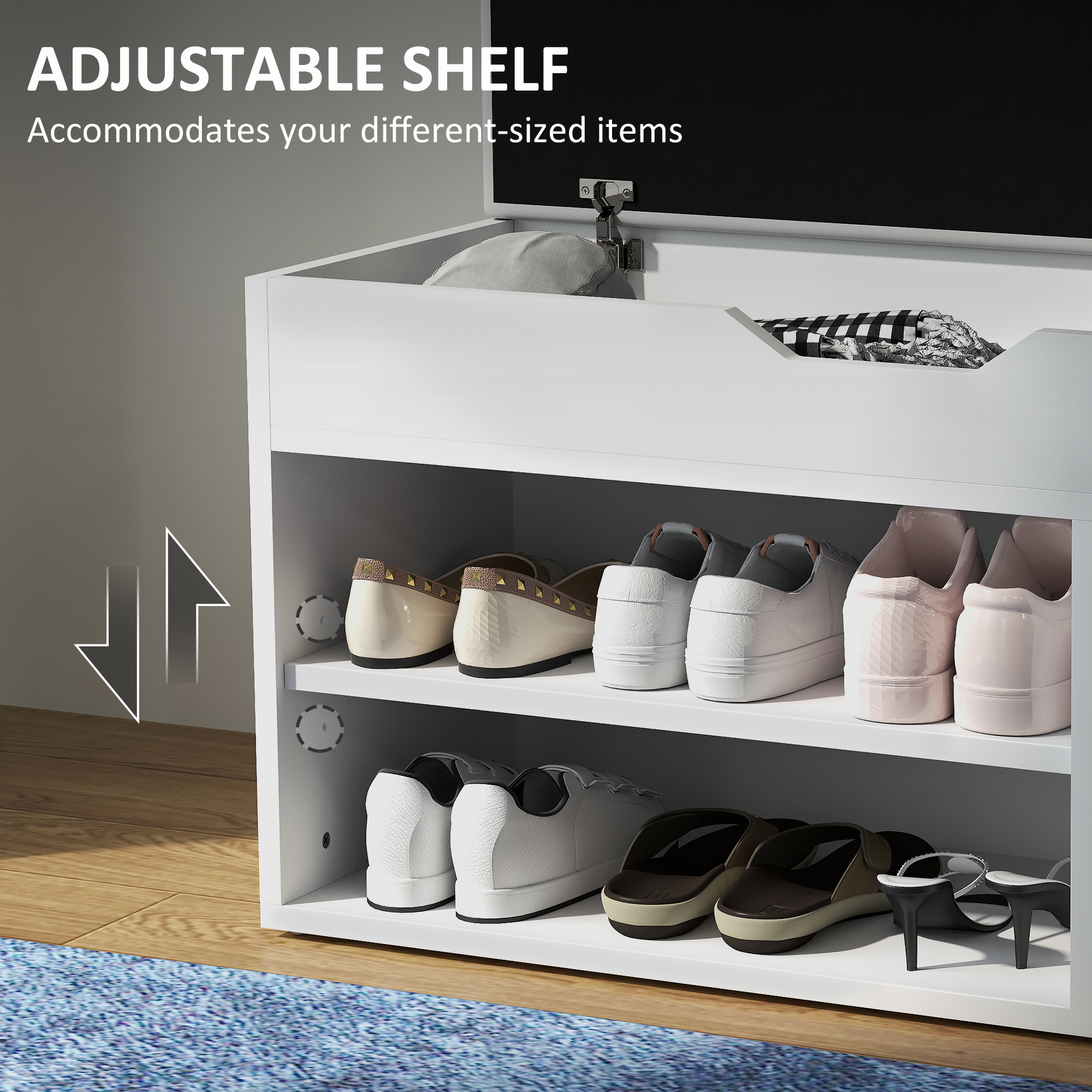 HOMCOM Shoes Cabinet Bench Hidden Storage Padded Seat Organiser Footwear Rack Hallway Cream White 7