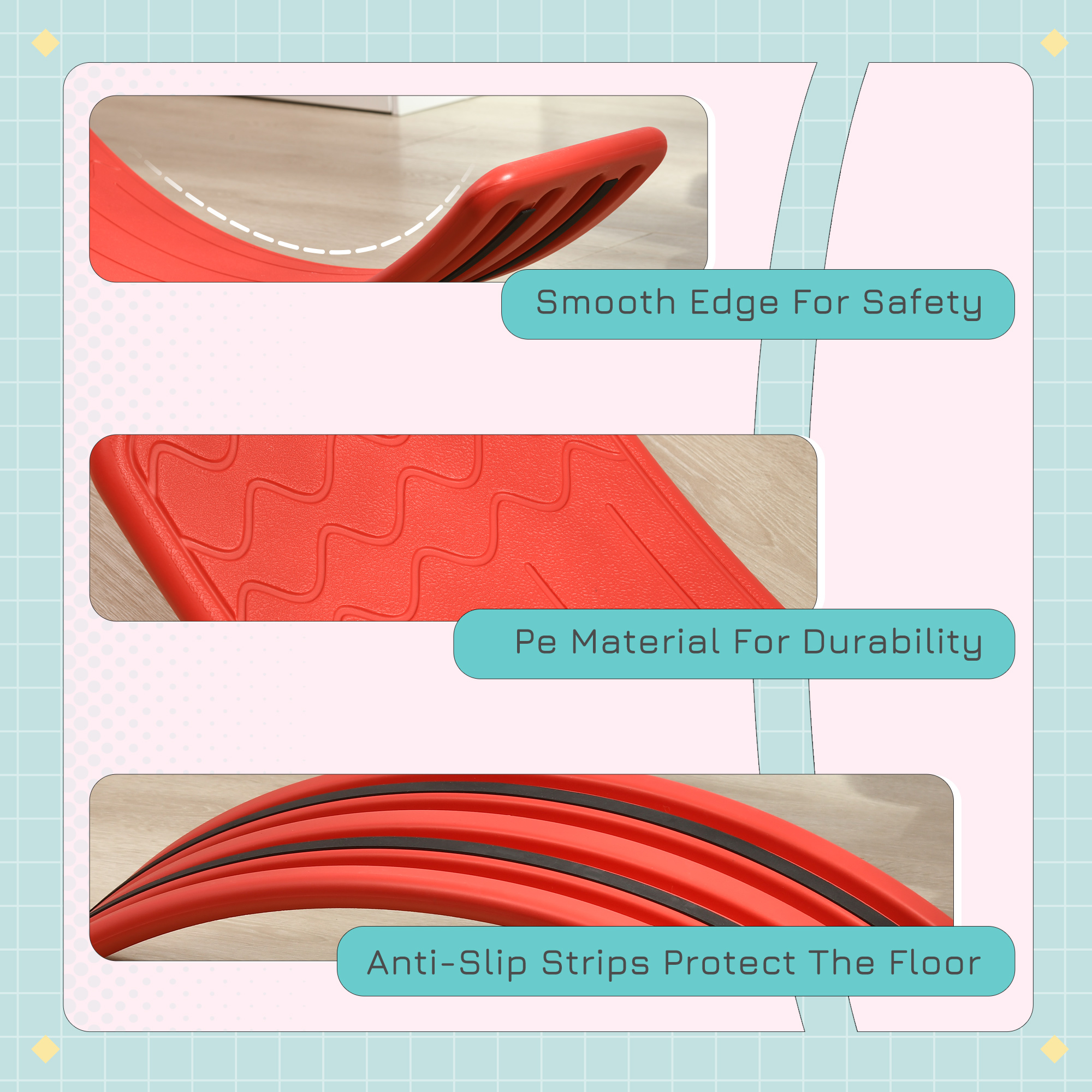 ZONEKIZ Balance Board Kids Wobble Board, Stepping Stone, Montessori Toy for Children, Nursery Toy, for Ages 3-6 Years, 82 x 27.5 x 19.5cm Red 6