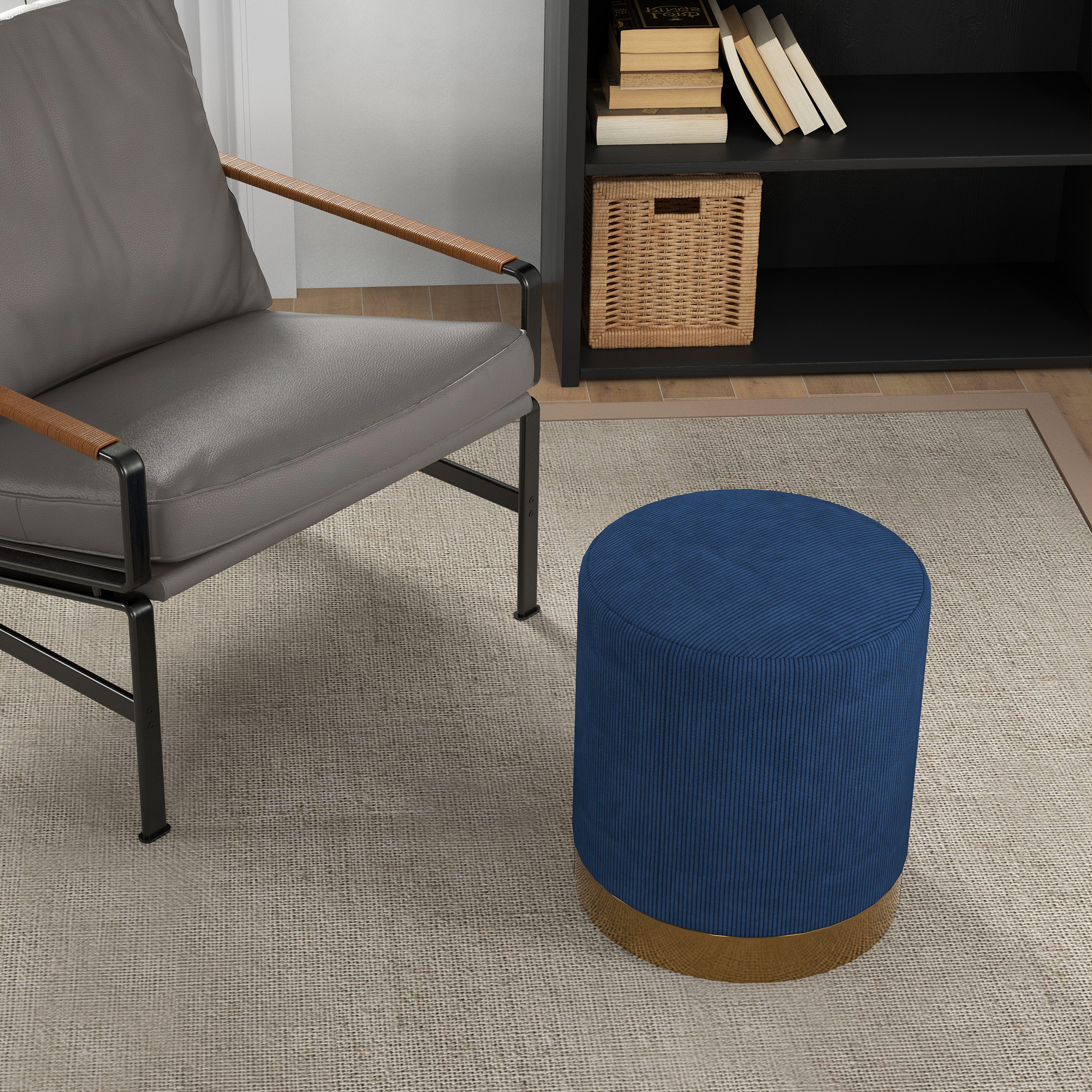 HOMCOM Soft Padded Corduroy Footstool Dark Blue 8