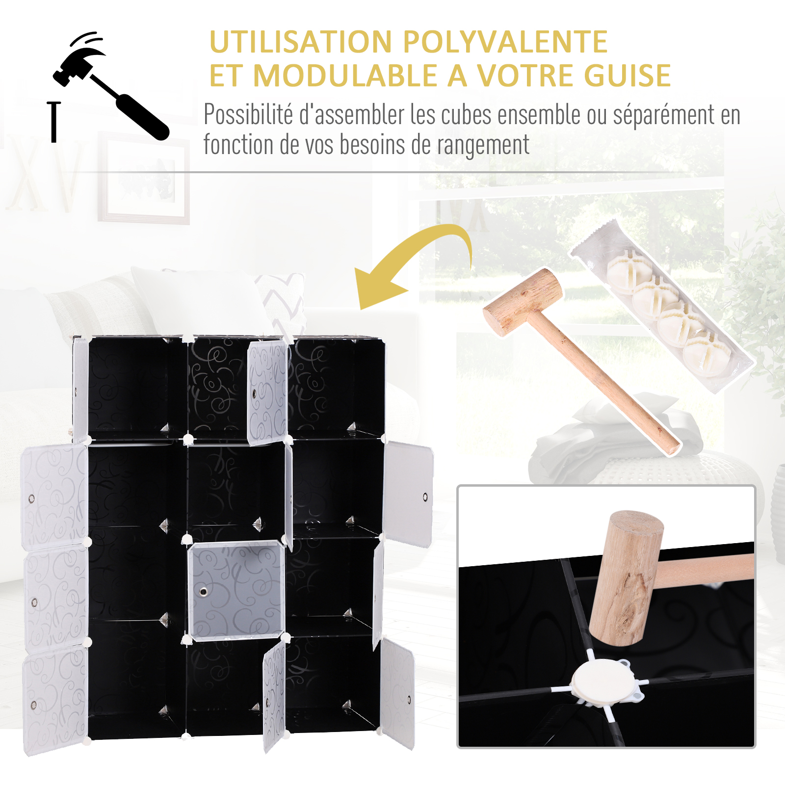 Relaxdays Étagère Cubes Rangement Penderie Armoire, Plastique, Blanc