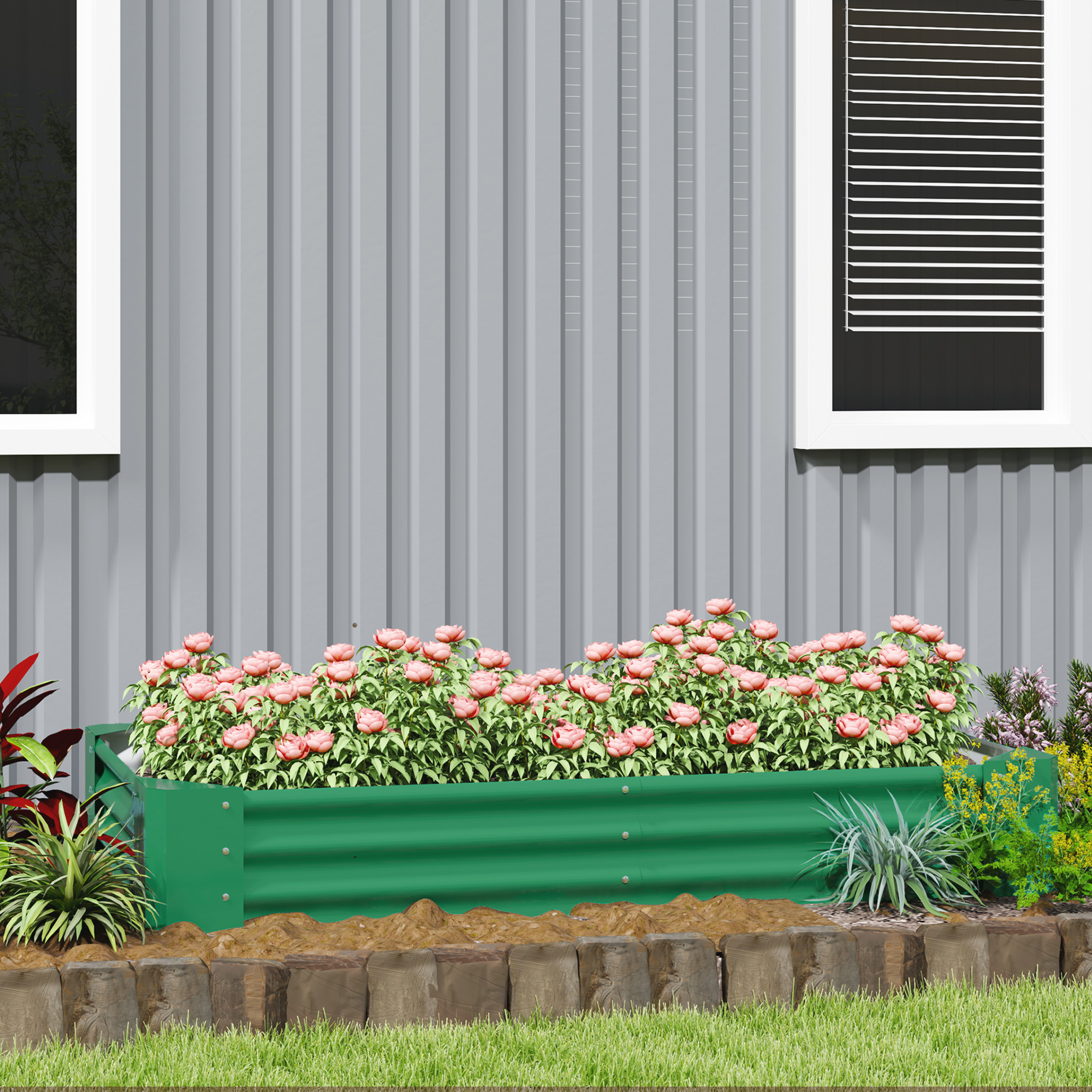 Outsunny 180 x 90cm Galvanised Steel Open Planter Green 8