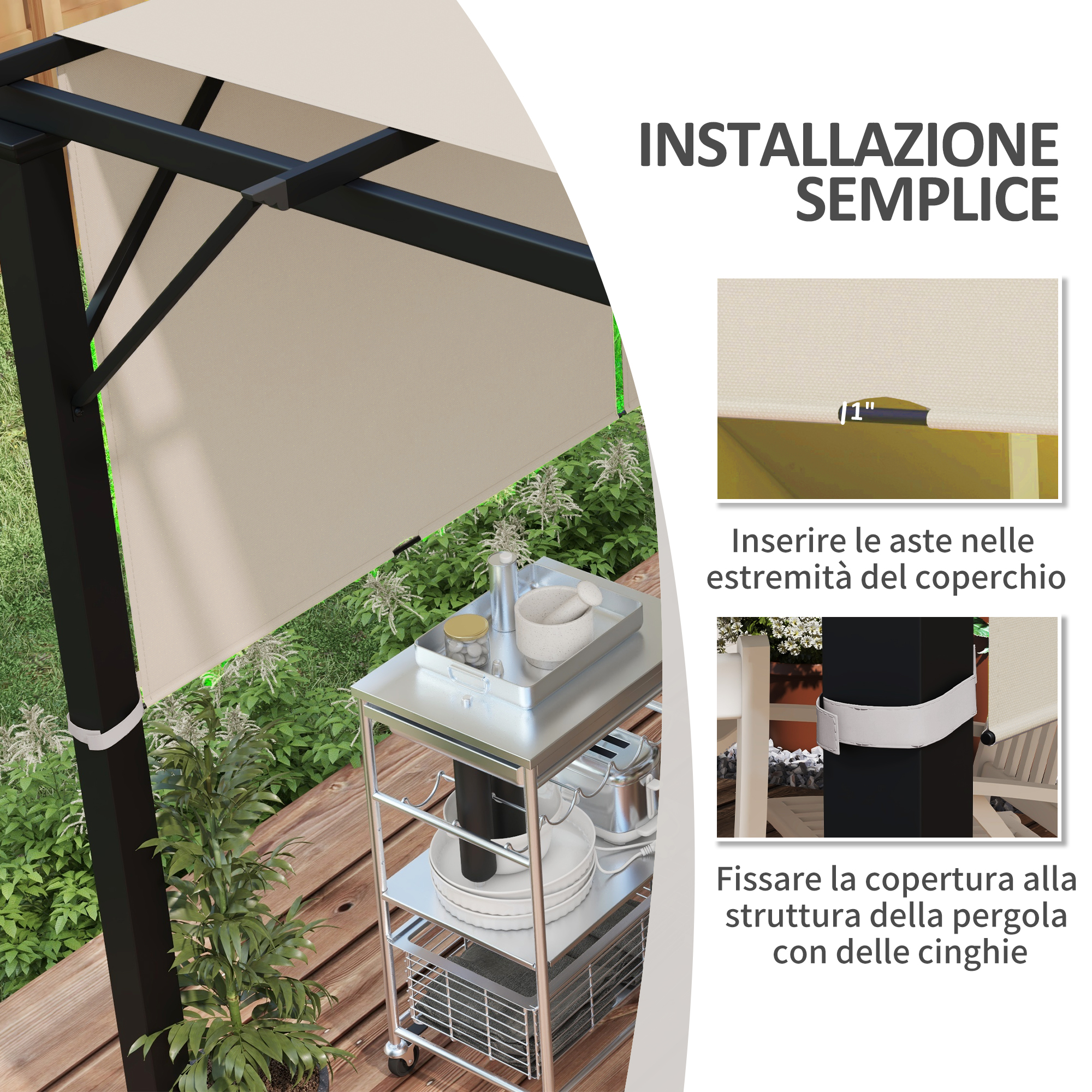 Telo Copertura Per Gazebo 3x3m Outsunny - Impermeabile UV30+ Con Tasche Per Aste - Foto 4