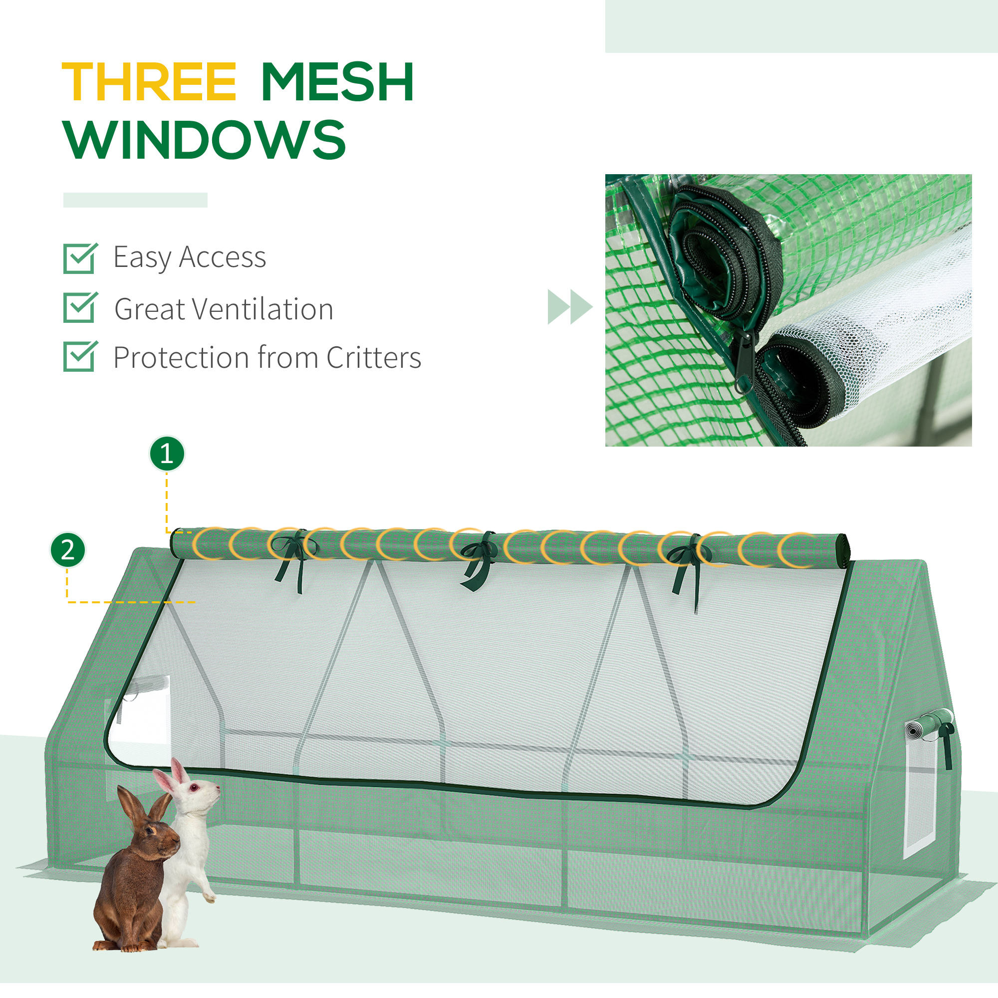Outsunny Portable Small Polytunnel, Mini Greenhouse with Mesh Windows for Indoor and Outdoor, 240x90x90cm, Green 4