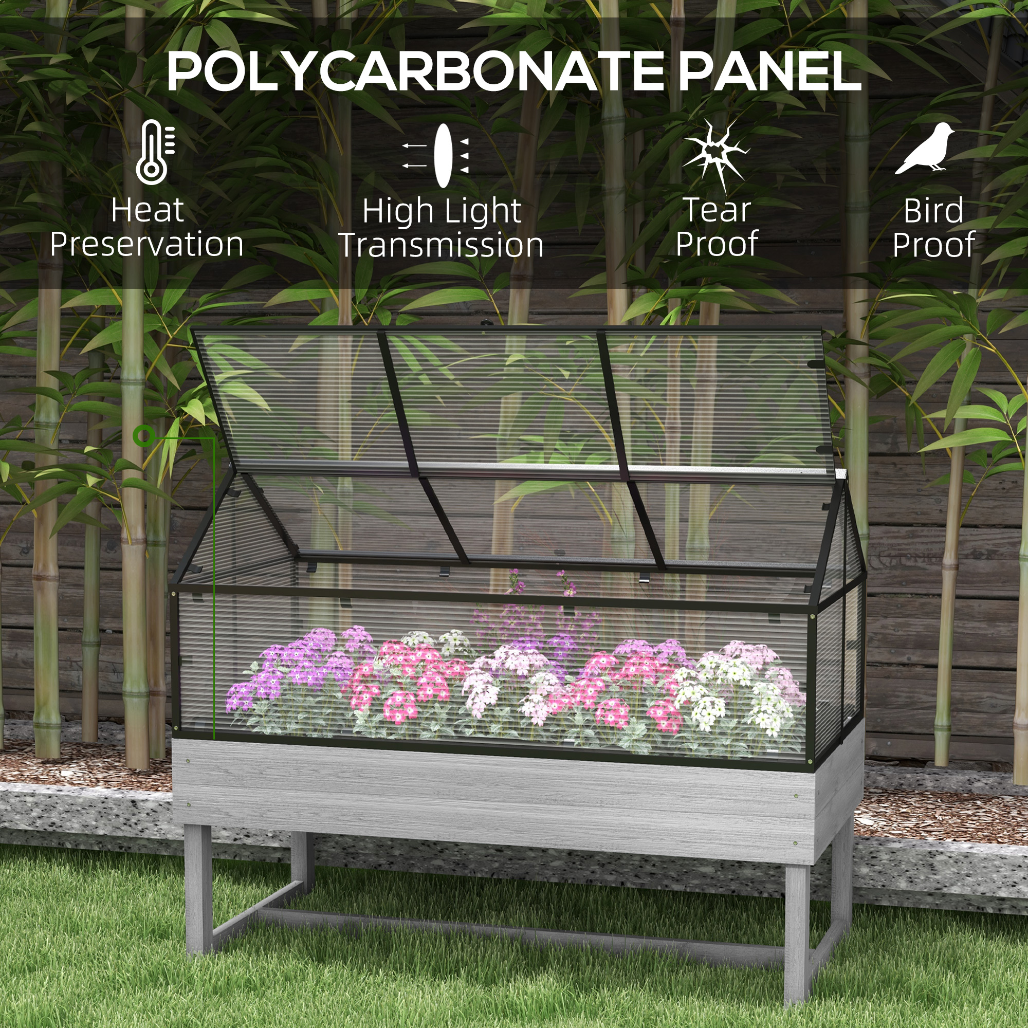Outsunny 60 x 120cm Raised Garden Bed with Wooden Base Grey 4