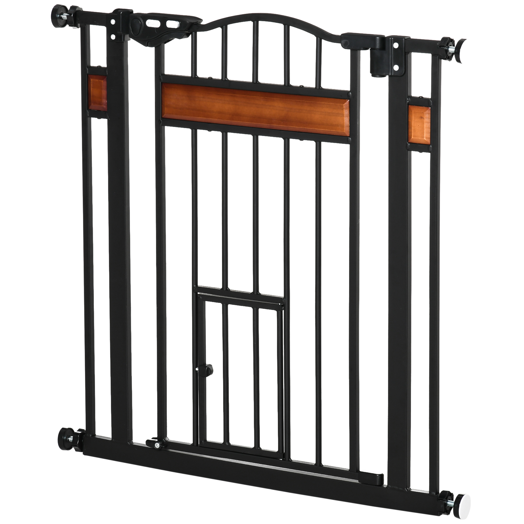 Meilleurs prix pour Barrière de sécurité animaux - longueur réglable dim. 74-80 cm - 2 portes verrouillables, ouverture double sens - sans perçage - acier noir pin