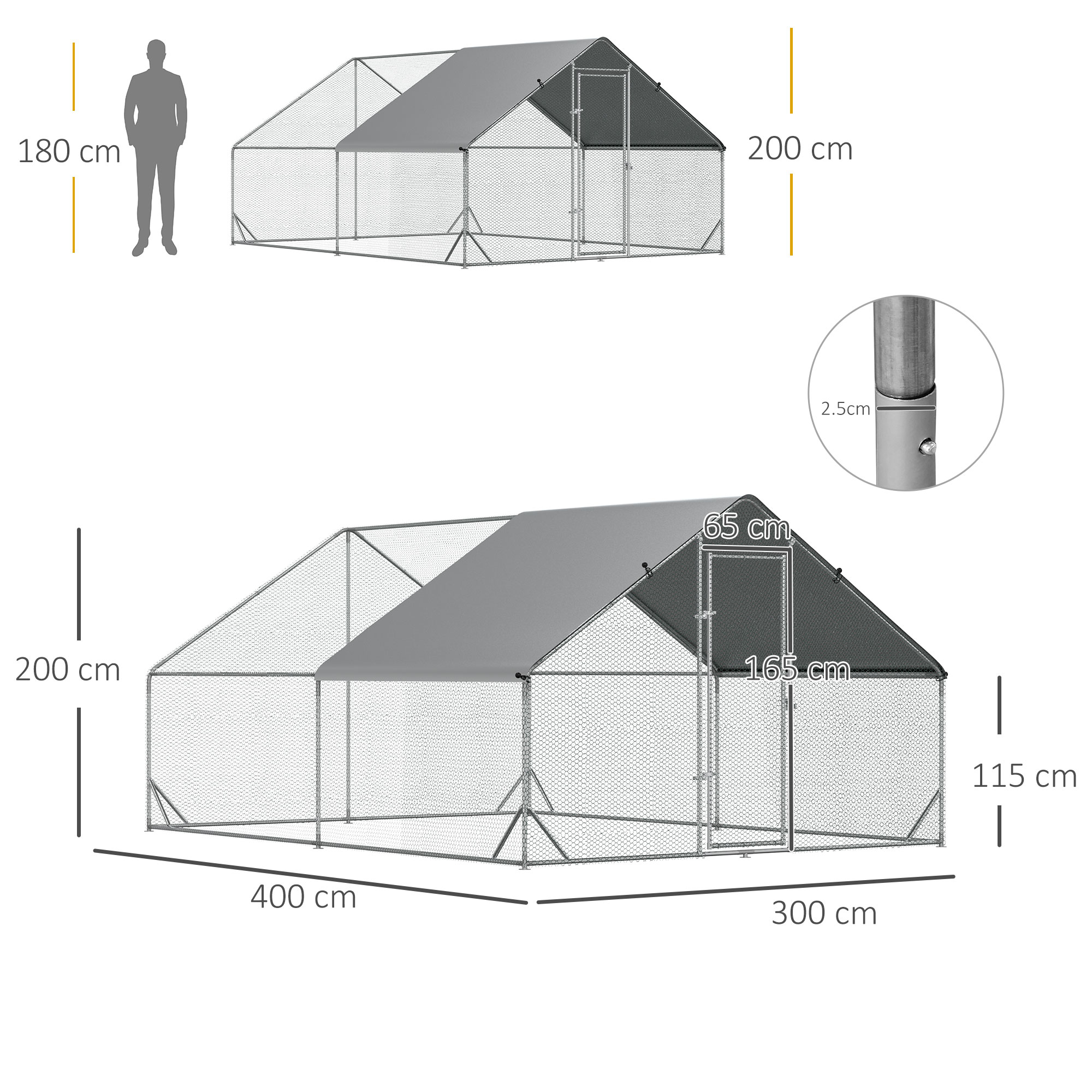 PawHut Chicken Walk-in Run, Galvanised Chicken Coop, Hen Poultry House Cage, Rabbit Hutch Pet Playpen Garden w/ Water-Resist Cover, 3 x 4 x 2m 3