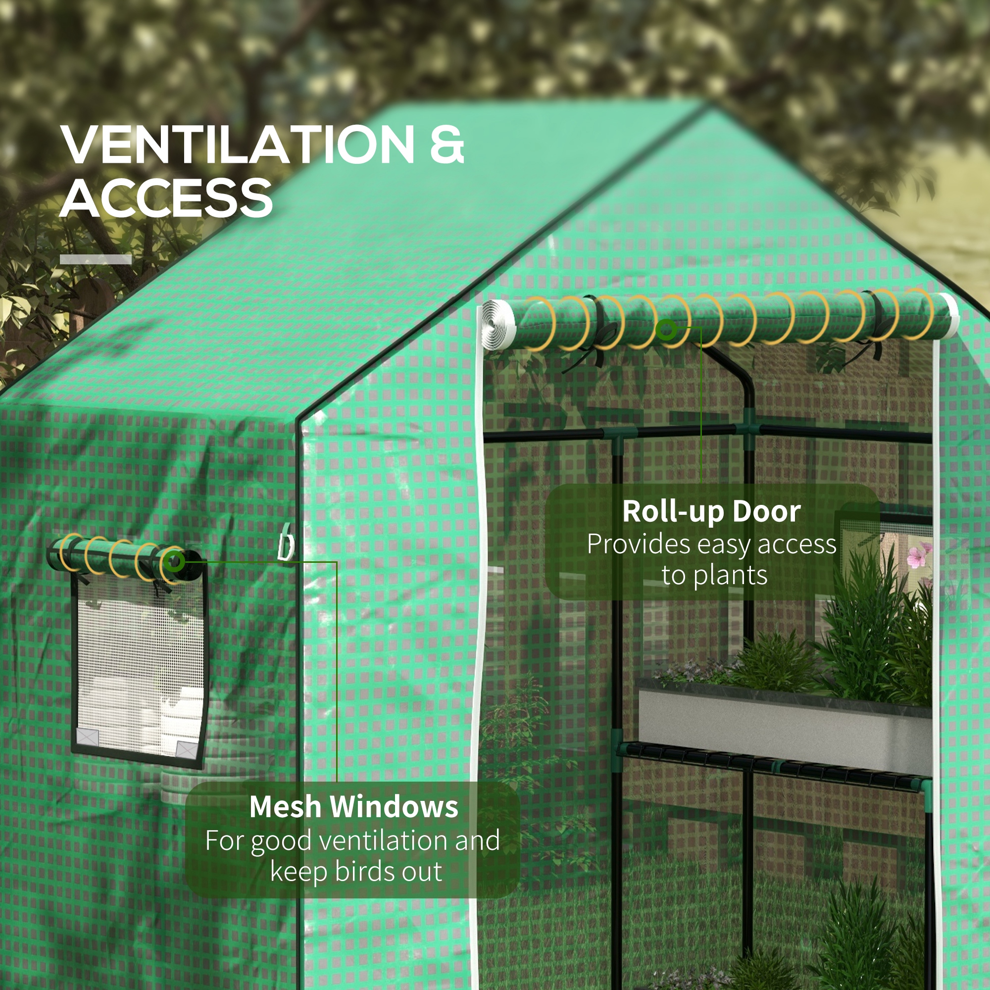 Outsunny Greenhouse Cover Replacement Walk-in PE Hot House Cover with Roll-up Door and Windows, 140 x 73 x 190cm, Green 6