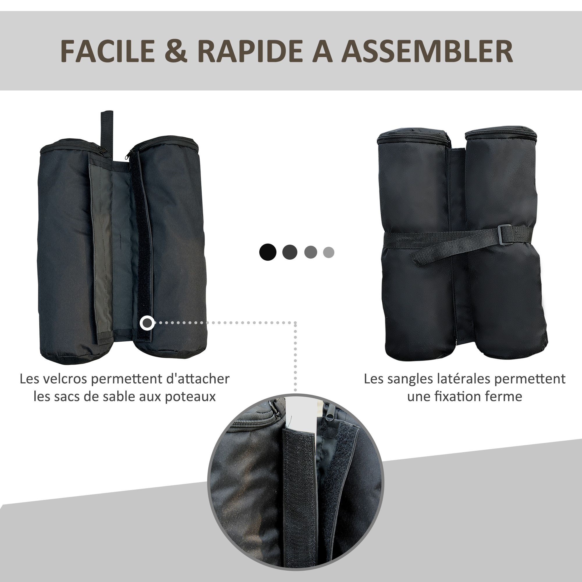Sac de poids portable pour rideaux de tonnelle, 4 poches de poids