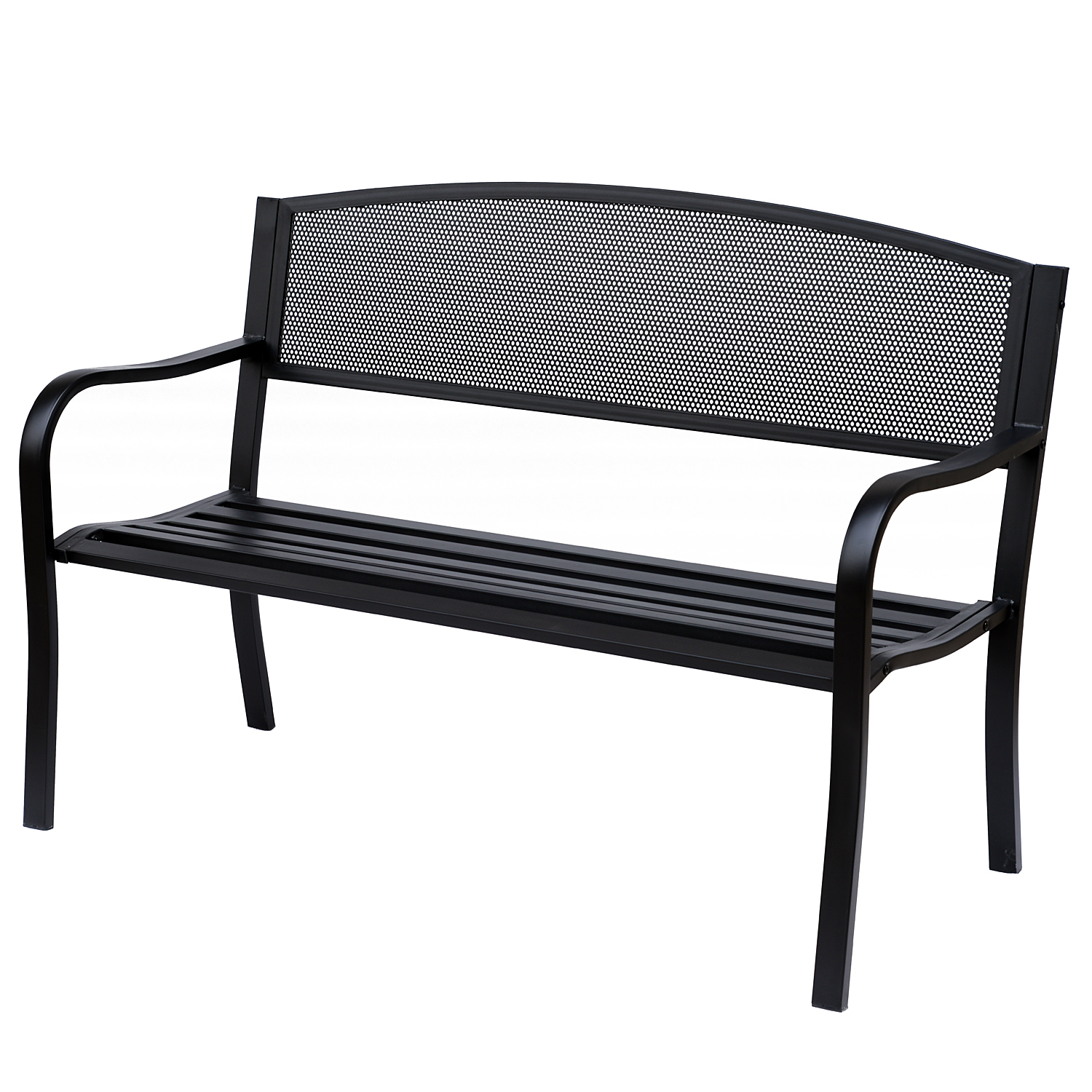 Outsunny Banc 3 Places de Jardin Style Contemporain Terrasse Acier Epoxy Anticorrosion 127 x 60 x 85 cm Noir