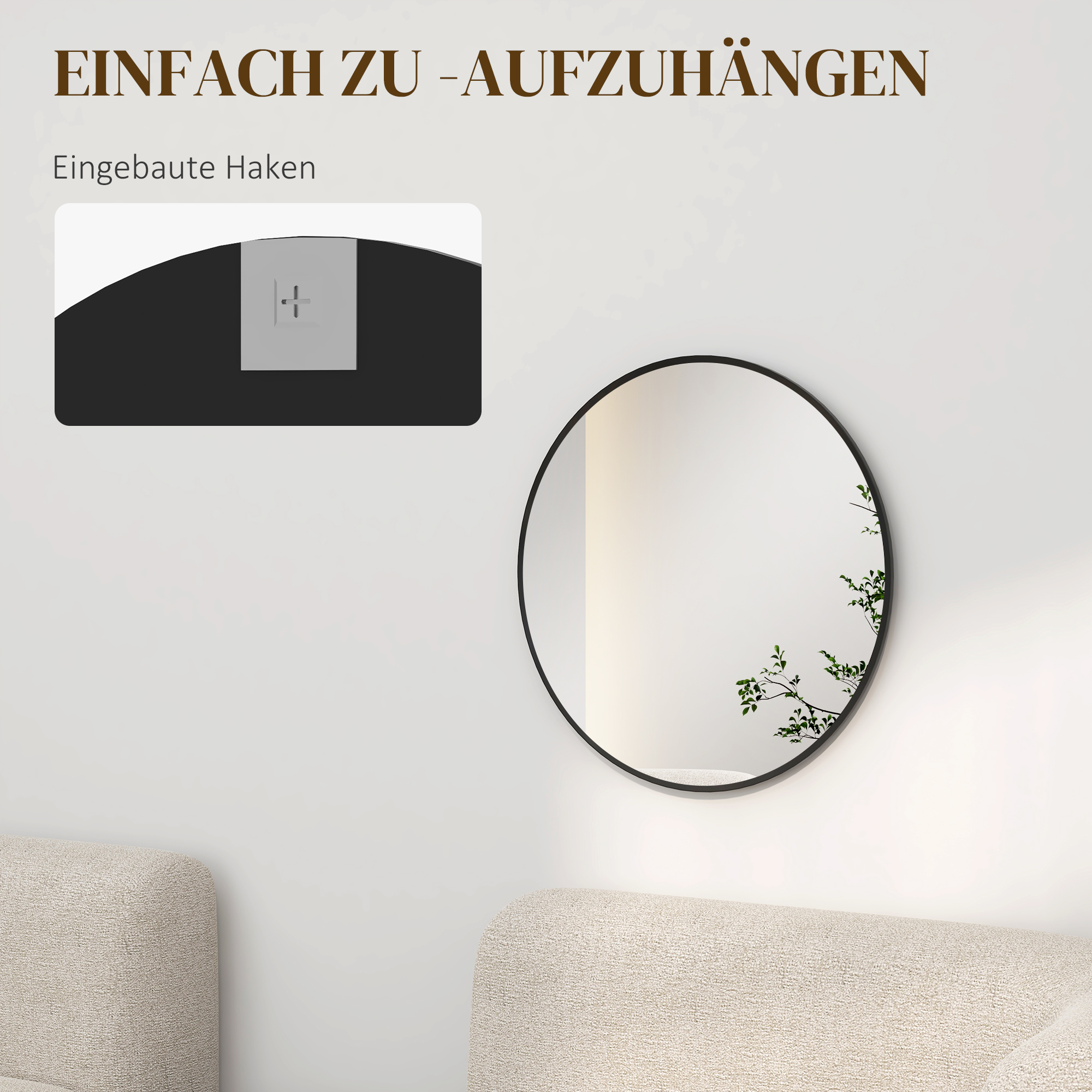Seinapeegel, moodne disain, Φ61 cm, must