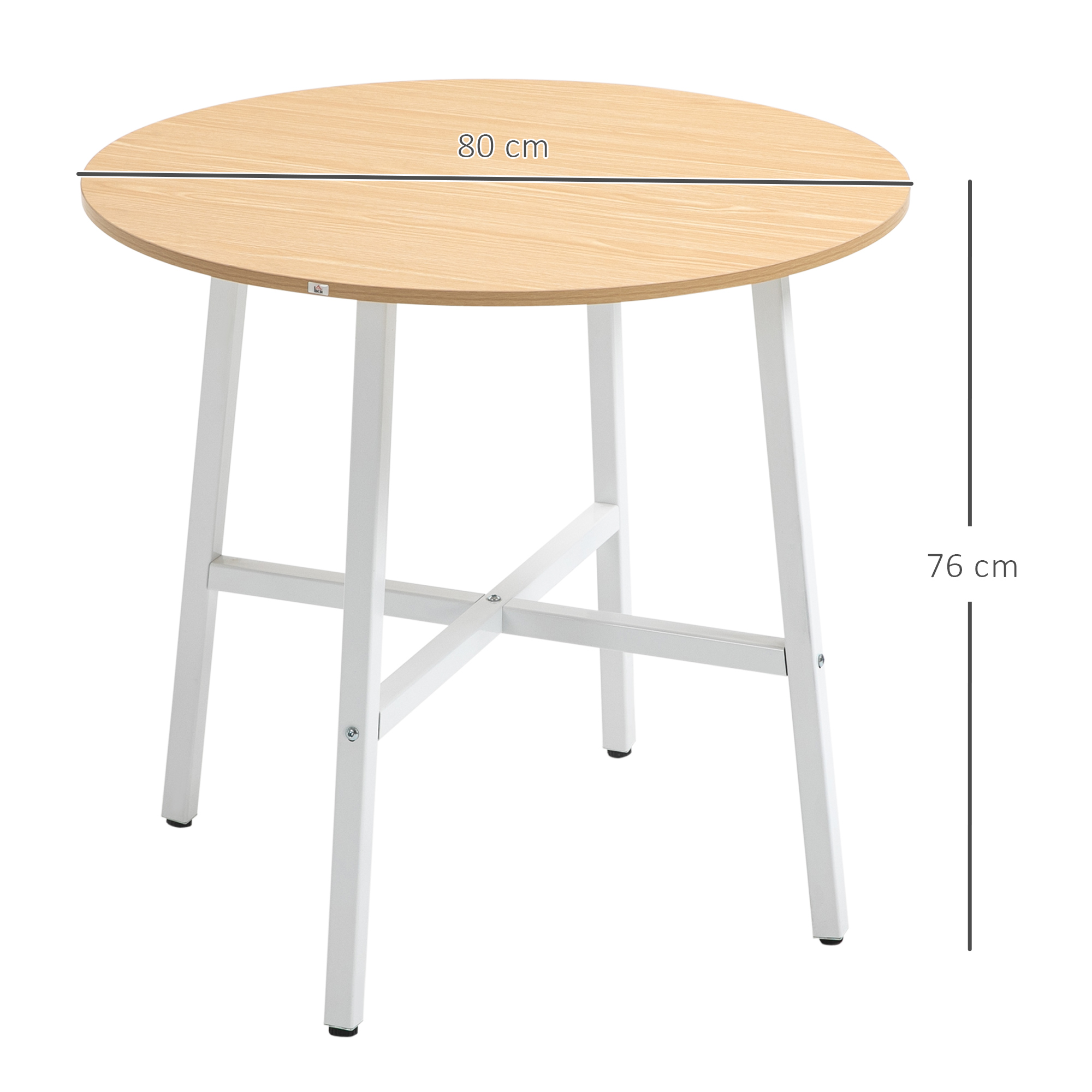 Söögilaud, industriaalne stiil, ümar disain, stabiilne kuni 60 kg, Ø80 x 76K cm, naturaalne puit/valge