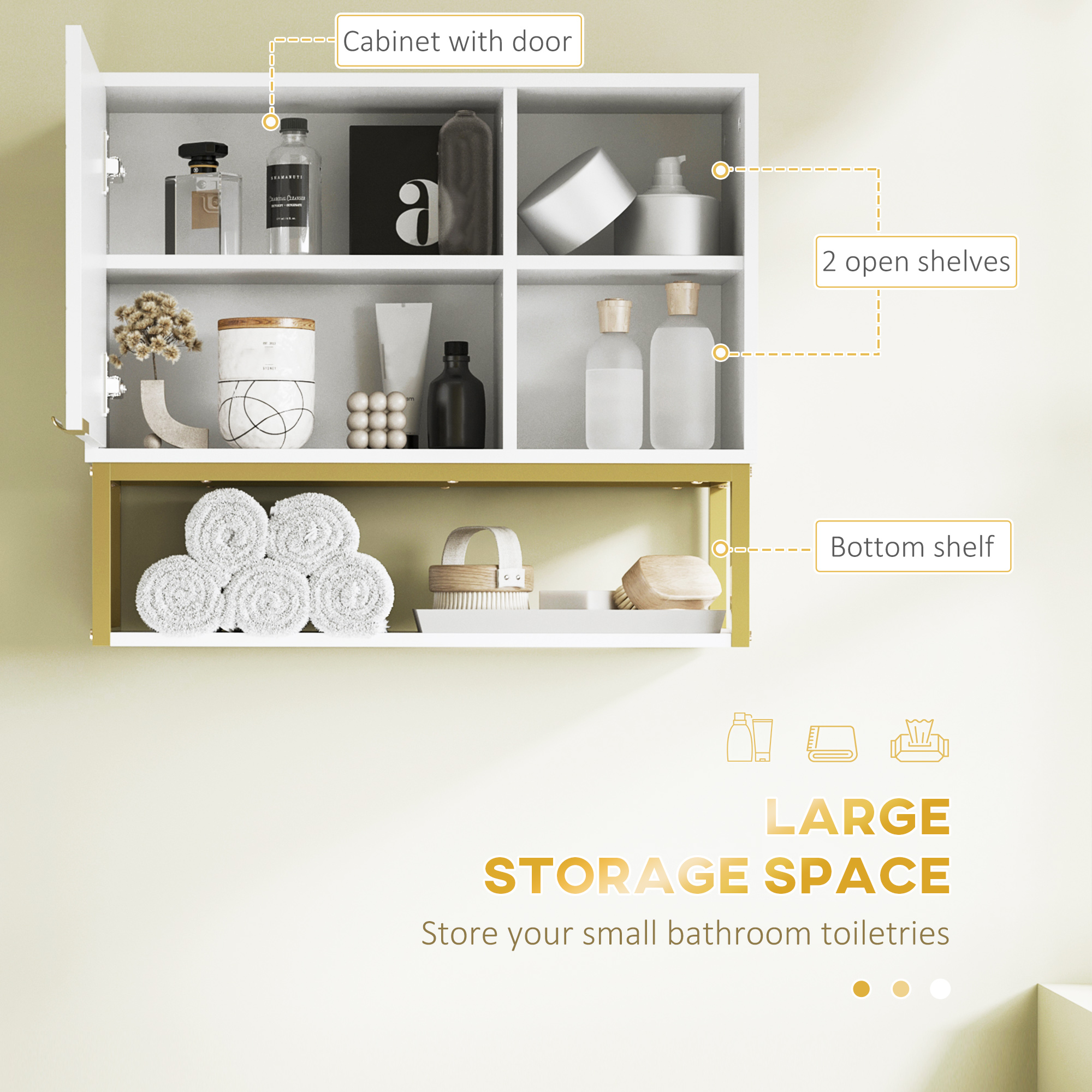 kleankin Bathroom Wall Cabinet, Over Toilet Storage Cabinet with Door and Storage Shelves for Hallway, Living Room, White 4