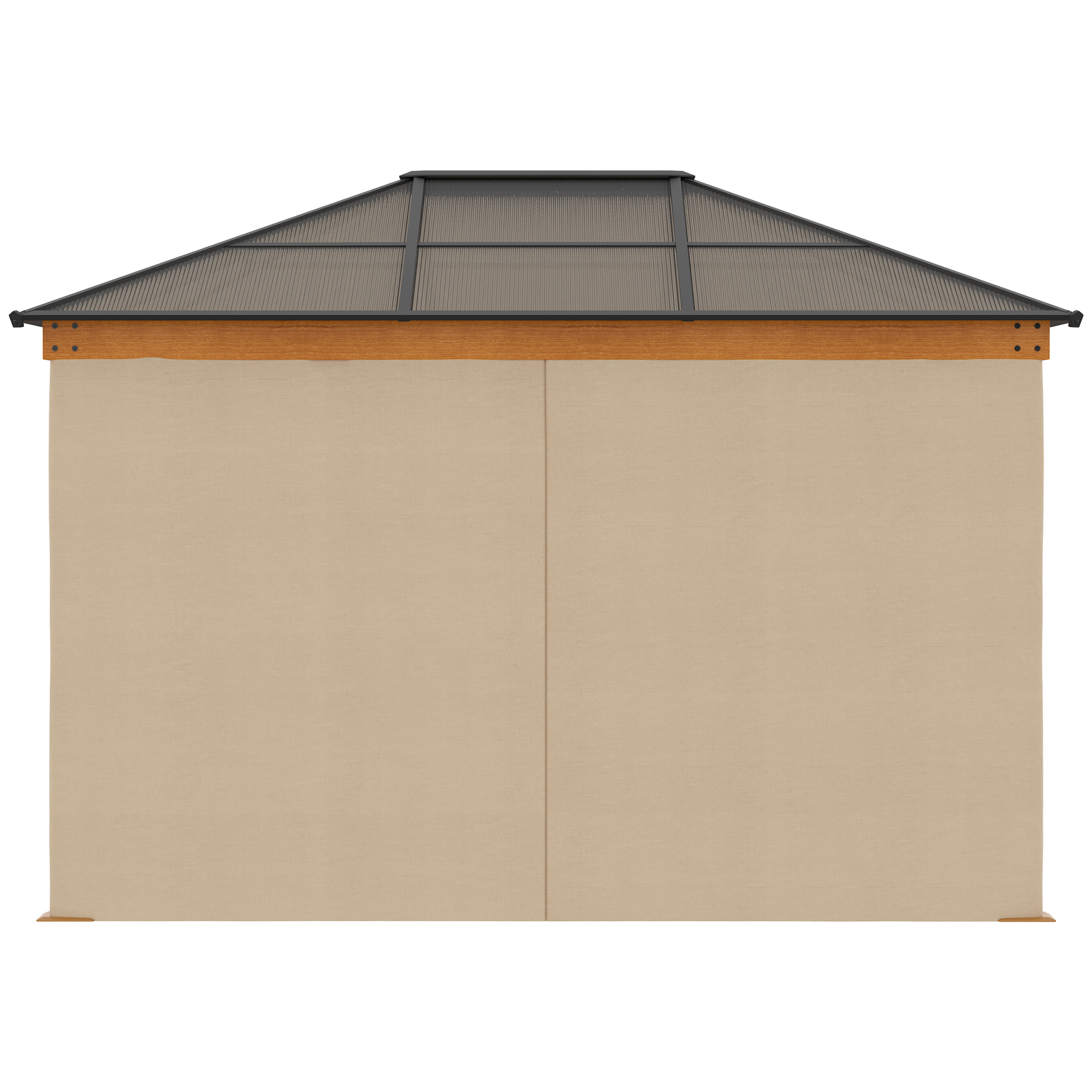 Outsunny 3 x 3.6 m Hardtop Gazebo Canopy, Polycarbonate Roof Garden Pavilion with Aluminium and Steel Frame, Nettings and Sidewalls for Garden, Patio, Khaki 8
