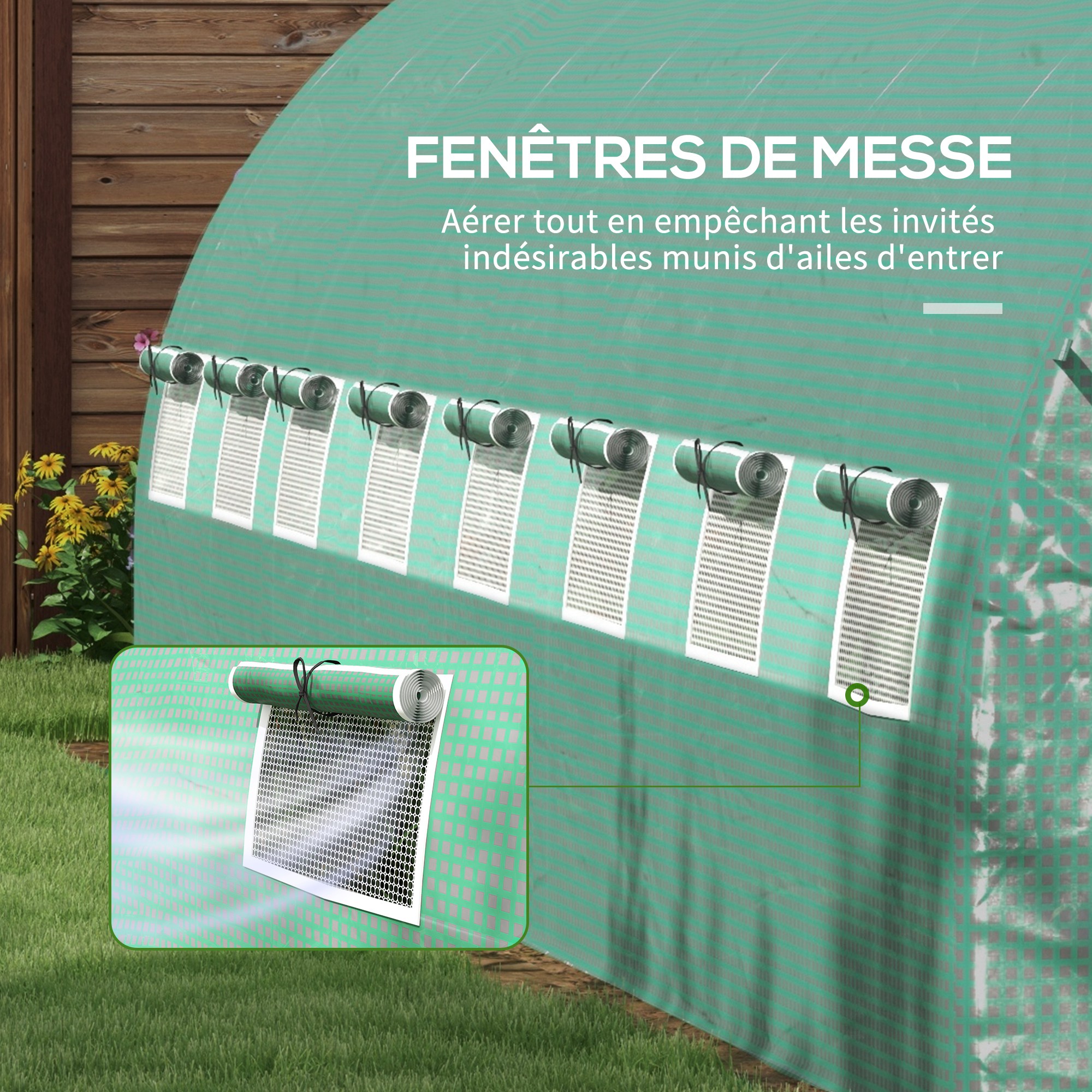 Outsunny Serre Tunnel Jardin 24m² (8L X 3l X 2H M) - 16 Fenêtres, Porte Zippée - Châssis Acier Galvanisé, Bâche PE Anti-UV 140 G/m² - Protection Plantes