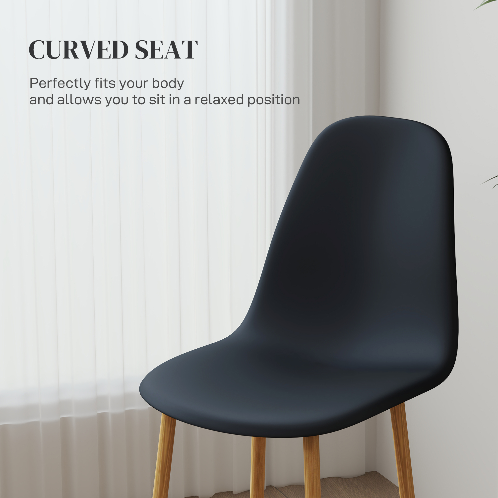 HOMCOM Modern Dining Chairs Set of 4, Kitchen Chairs with Backrest and Steel Legs for Dining Room, Living Room, Black 5