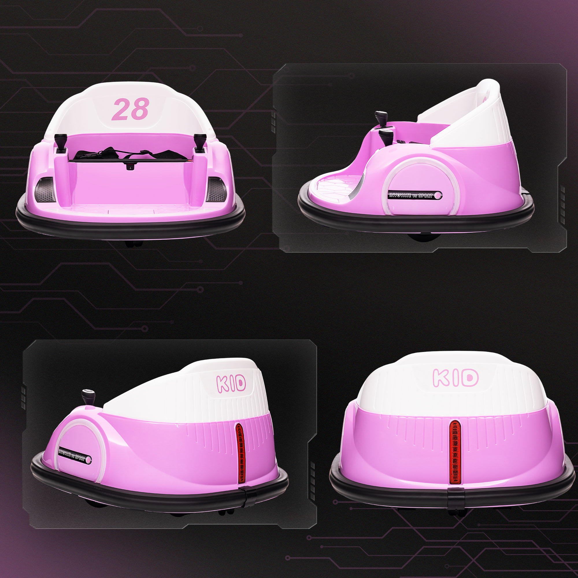 AIYAPLAY 360° Rotation Kids Bumper Car, 12V Waltz Car with Remote Control, Dual Joystick, Music, Lights, Pink 9