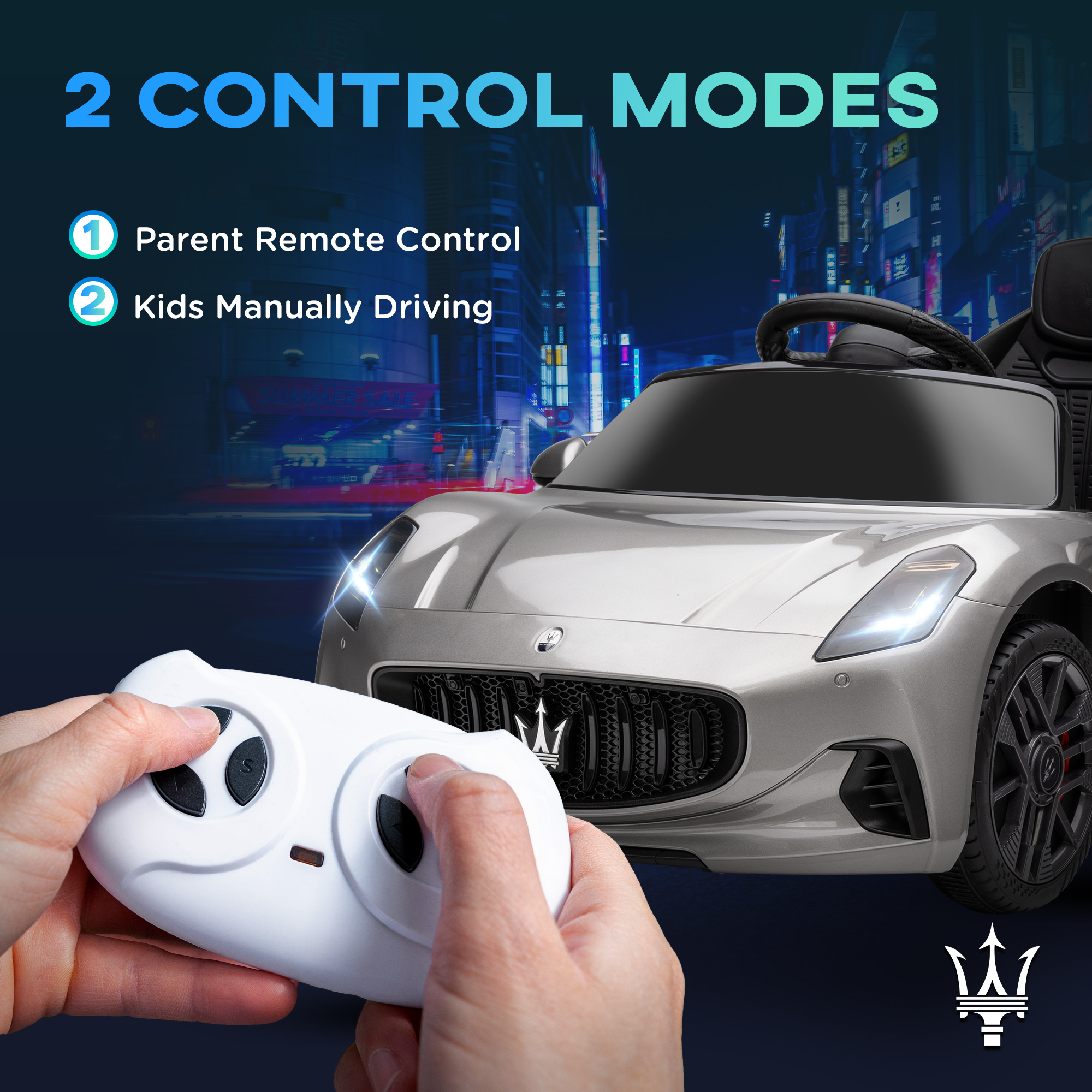 AIYAPLAY 12V Maserati Gran Turismo Folgore Lincesed Kids Electric Car with Remote Control, Soft Start, Grey 5