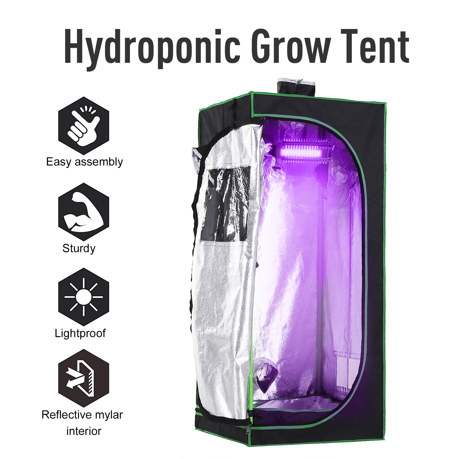 Outsunny Grow Tent Reflective Mylar Hydroponic with Adjustable Vents and Floor Tray for Indoor Plant Growing, 60 x 60 x 140 cm (24.5" x 24.5" x 55") 5