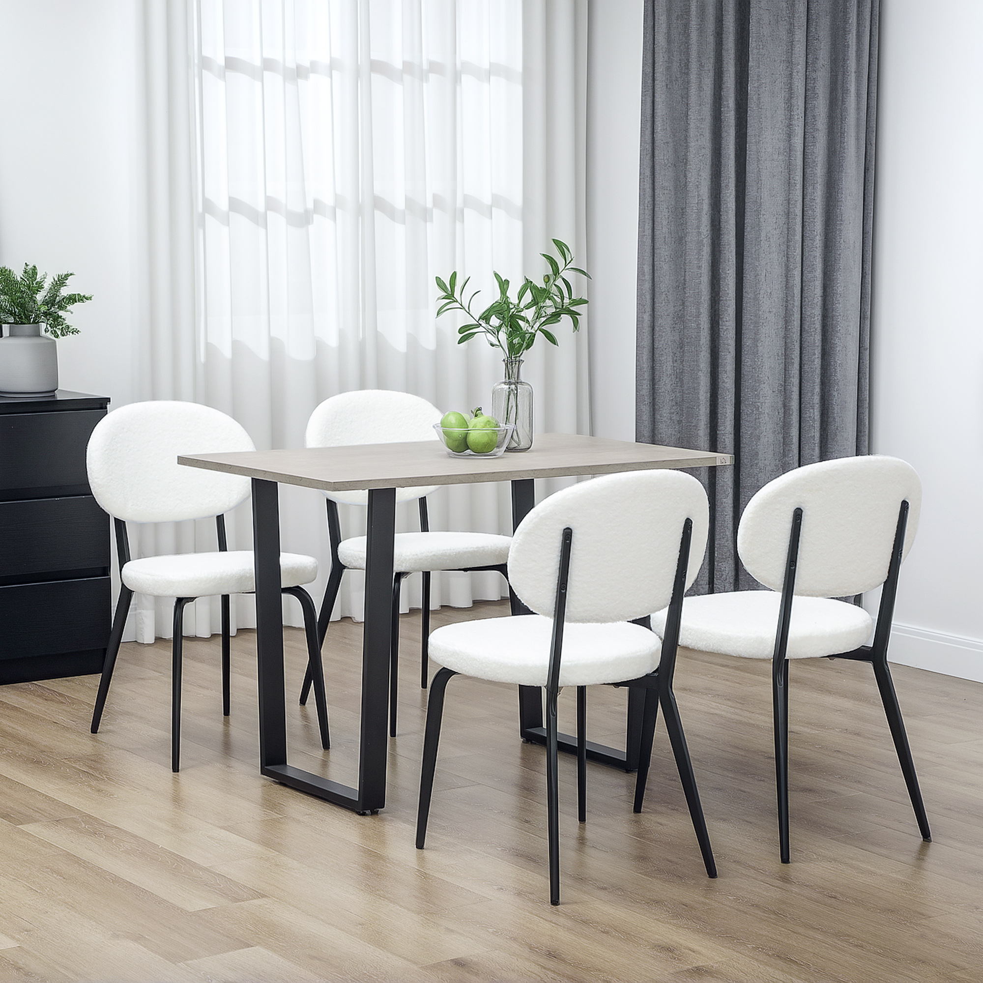 HOMCOM Set of Four Boucle Dining Chairs White 2