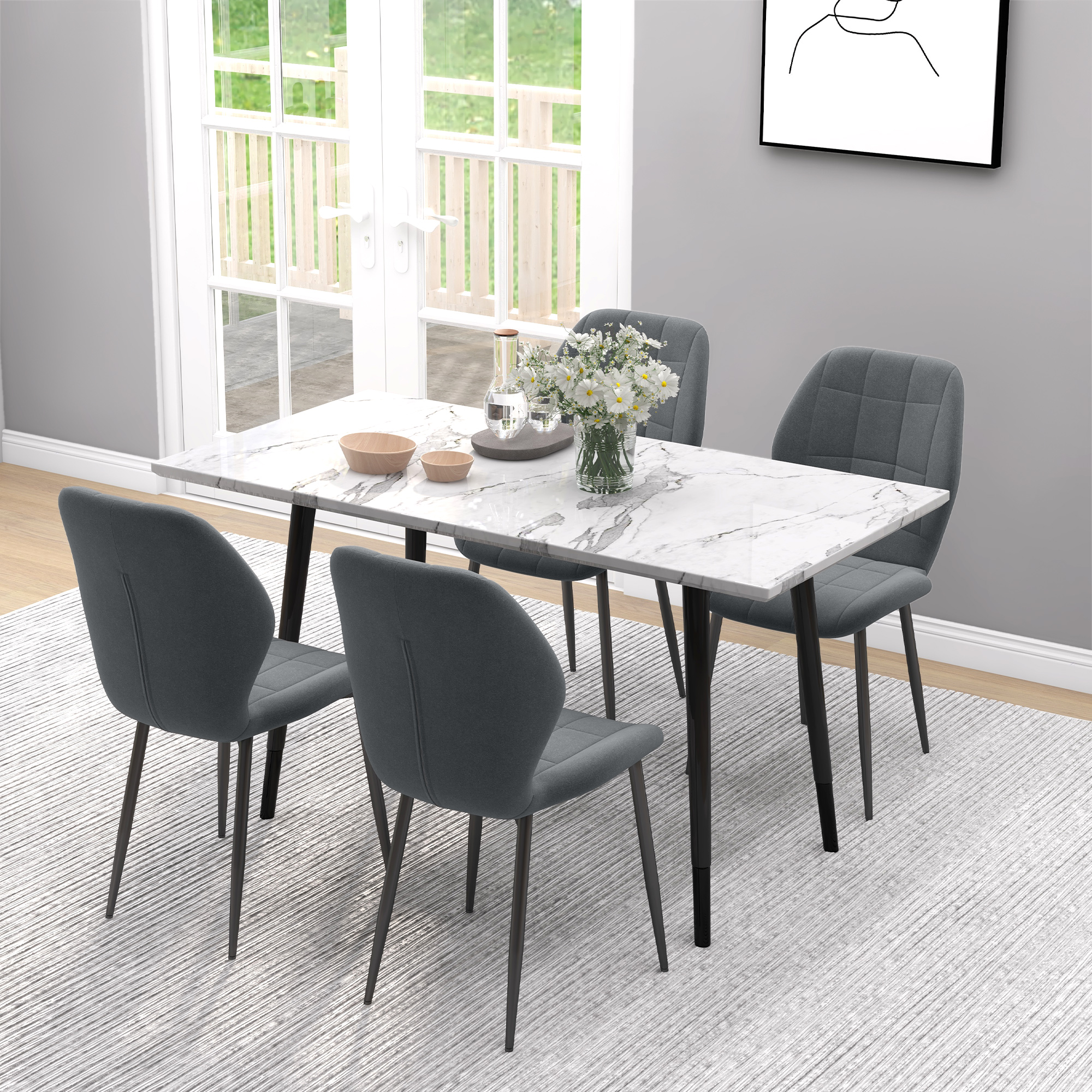 HOMCOM Set of Four Flannel Relaxed Tub Dining Chairs Dark Grey 4