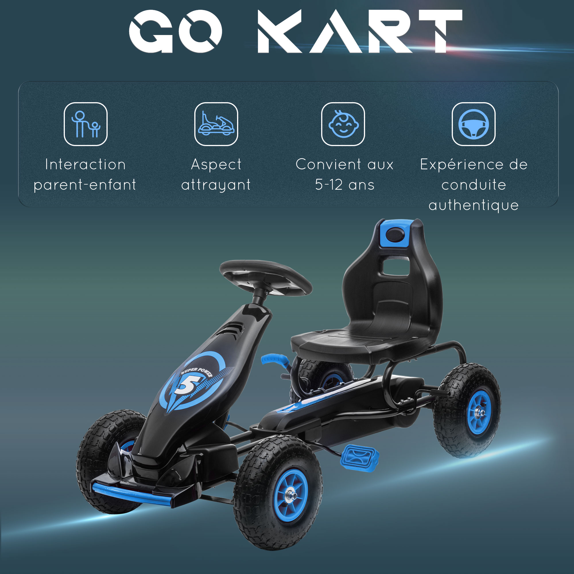 HOMCOM Kart à pédales Go-Kart Enfants 122L x 60l x 70H cm Roues 29 cm HOMCOM Kart à pédales Go-Kart Enfants 122L x 60l x 70H cm Roues 29 cm